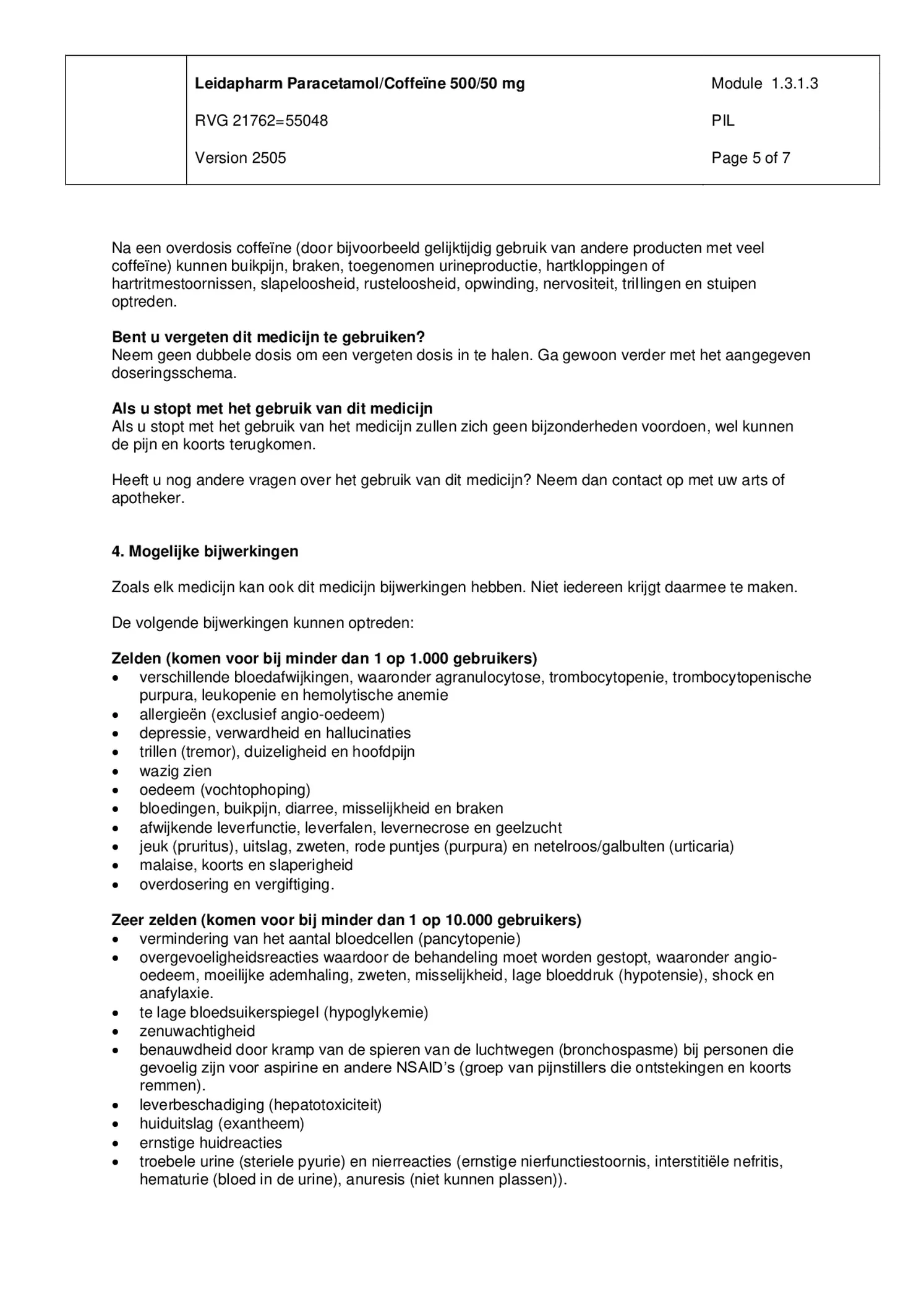 Paracetamol Coffeine Tabletten afbeelding van document #5, bijsluiter