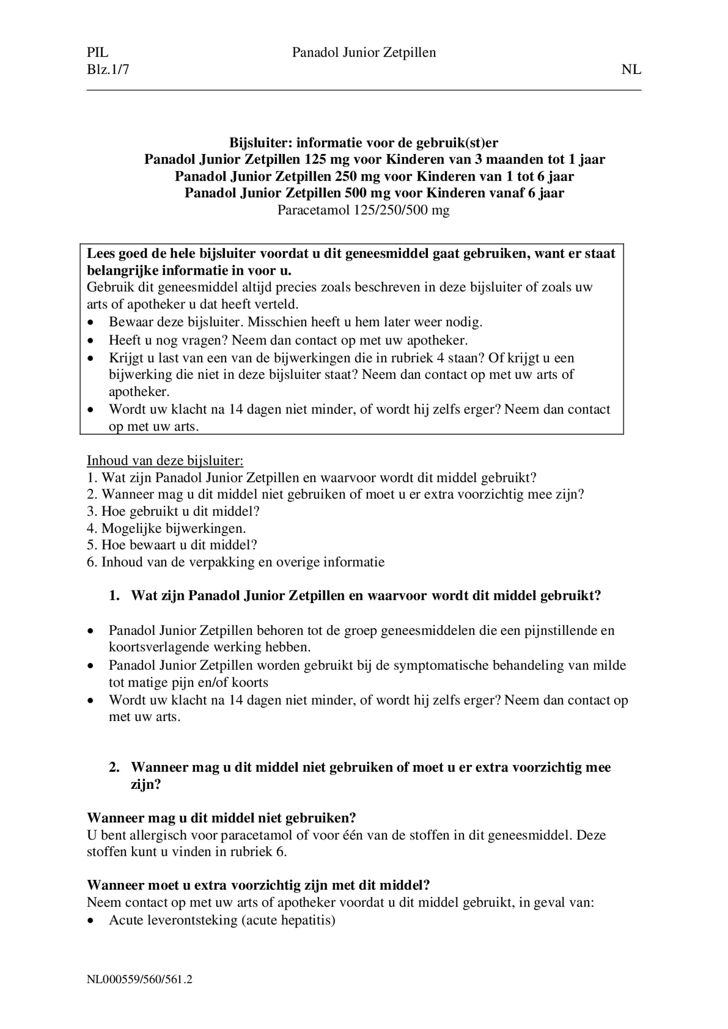 Junior Zetpillen 250mg 1-6 Jaar afbeelding van document #1, bijsluiter