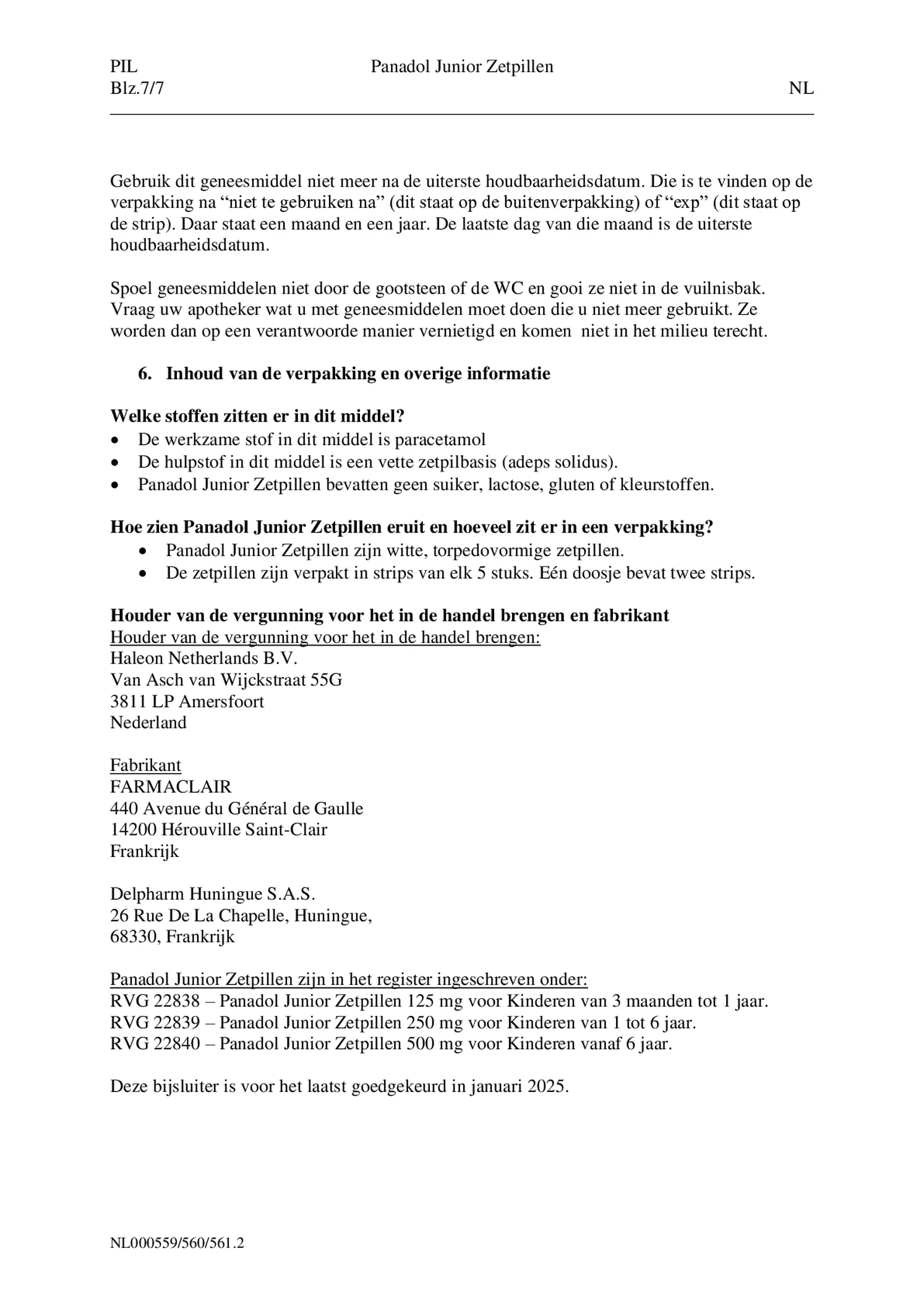 Junior Zetpillen 250mg 1-6 Jaar afbeelding van document #7, bijsluiter