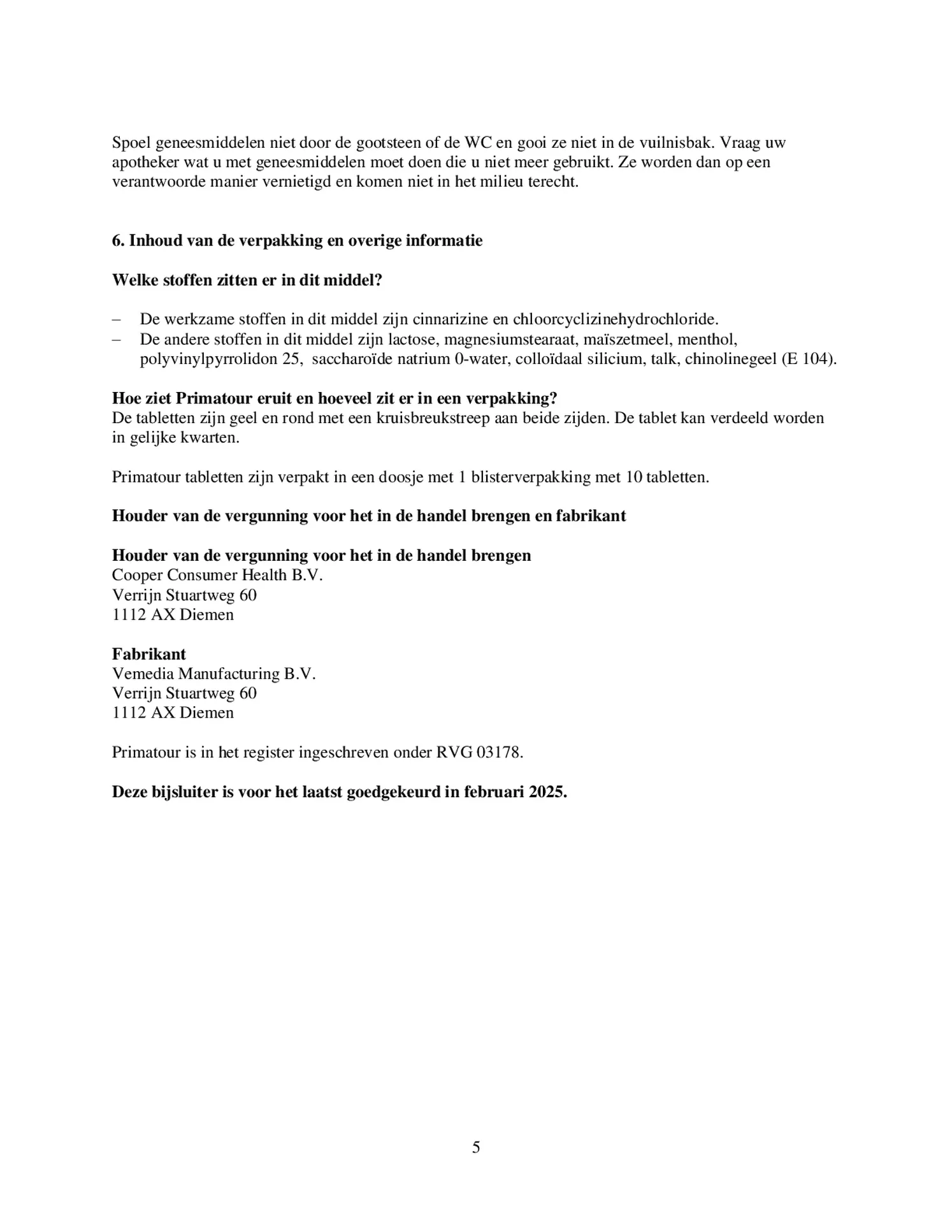 Reistabletten afbeelding van document #5, bijsluiter