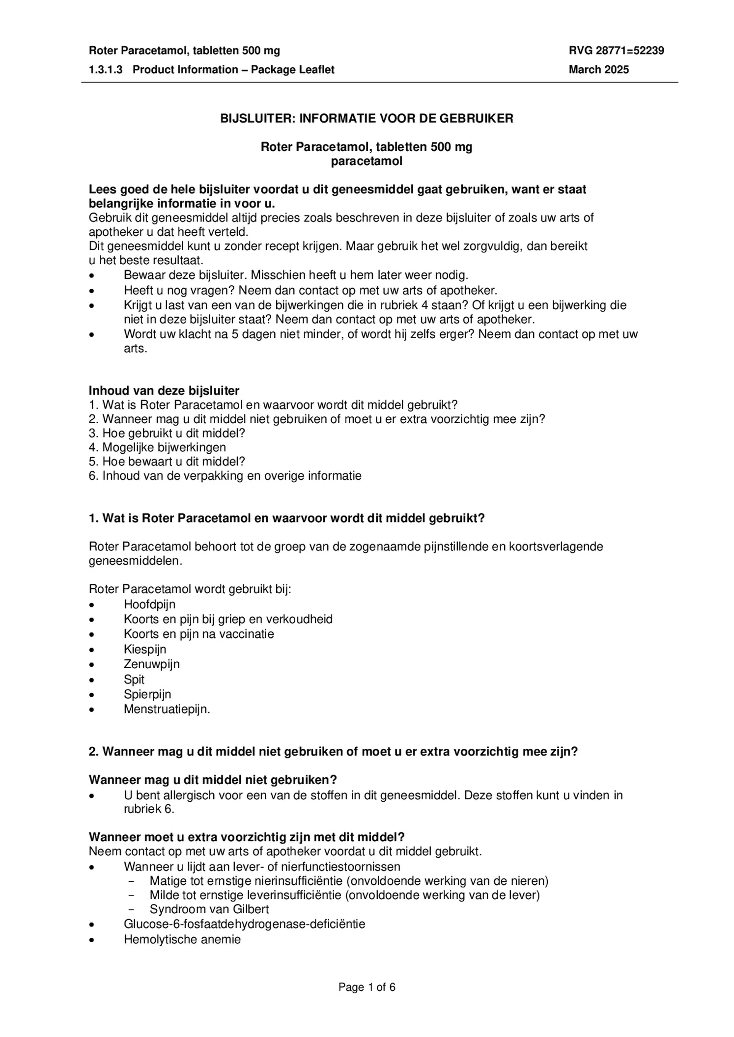 Paracetamol Tabletten 500mg afbeelding van document #1, bijsluiter