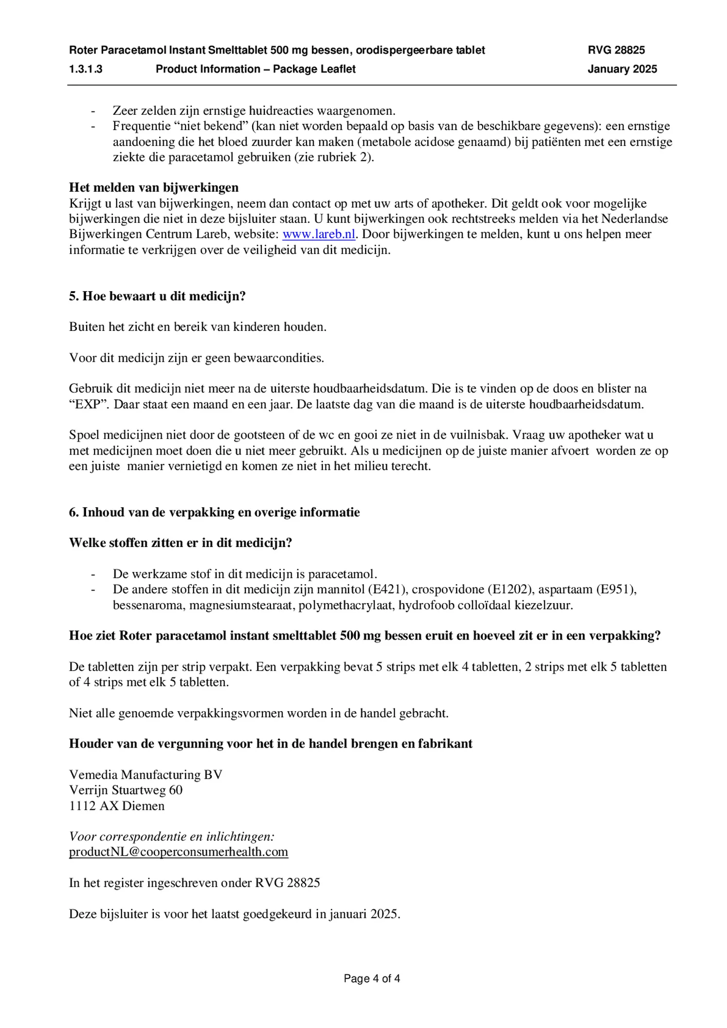 Paracetamol Instant Smelttabletten 500mg afbeelding van document #4, bijsluiter