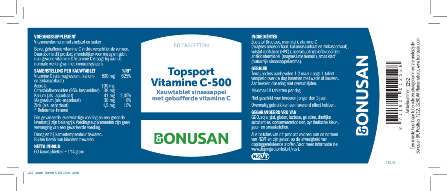 Topsport Vitamine C-500 Tabletten afbeelding van document #1, etiket