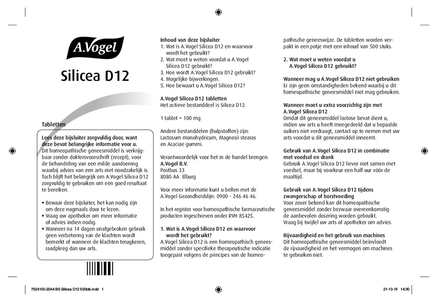 Silicea D12 Tabletten afbeelding van document #1, bijsluiter