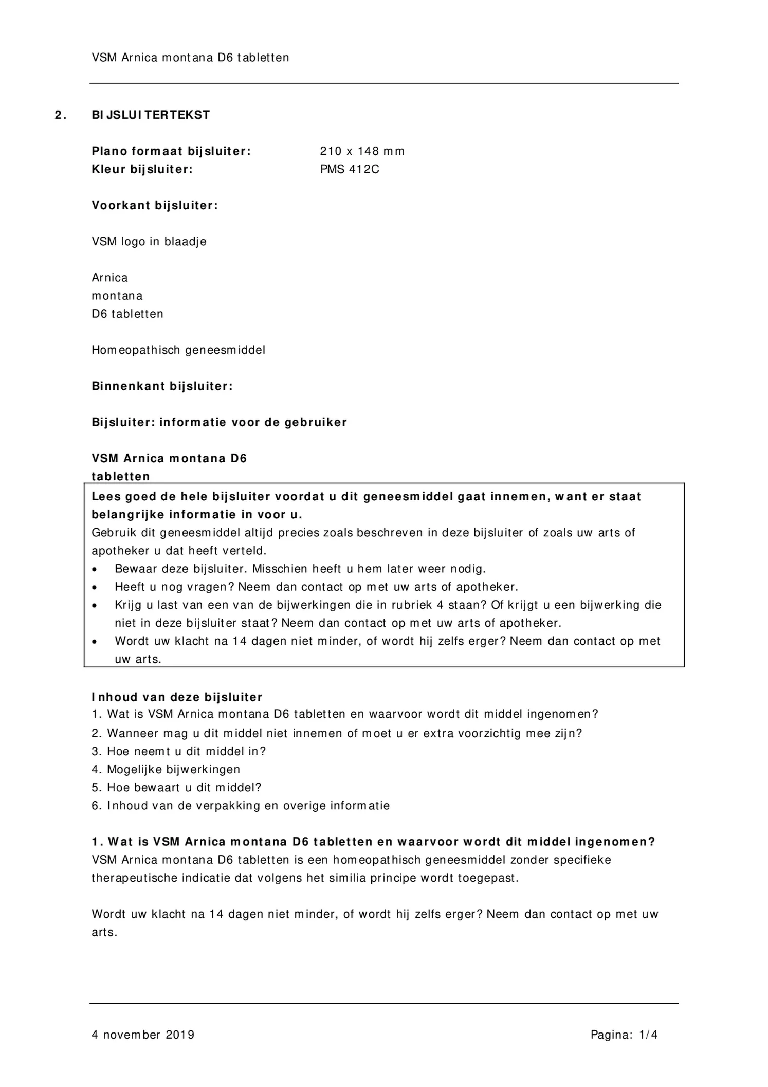 Arnica Montana D6 Tabletten afbeelding van document #1, bijsluiter