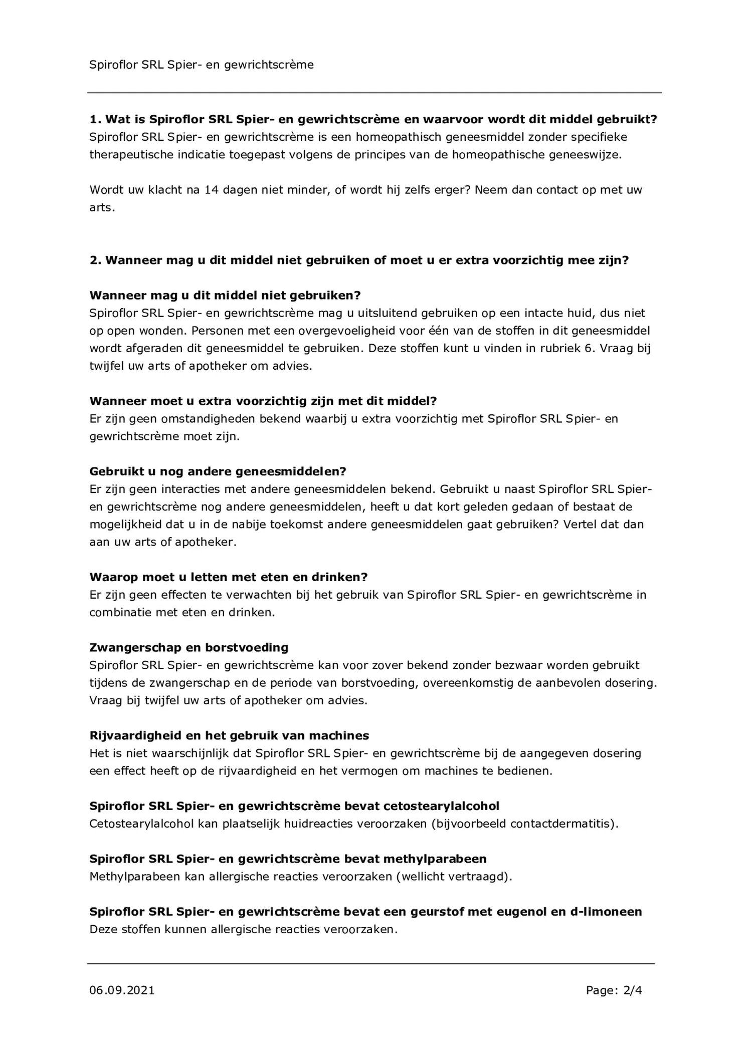 Spiroflor SRL Crème Tube afbeelding van document #2, bijsluiter