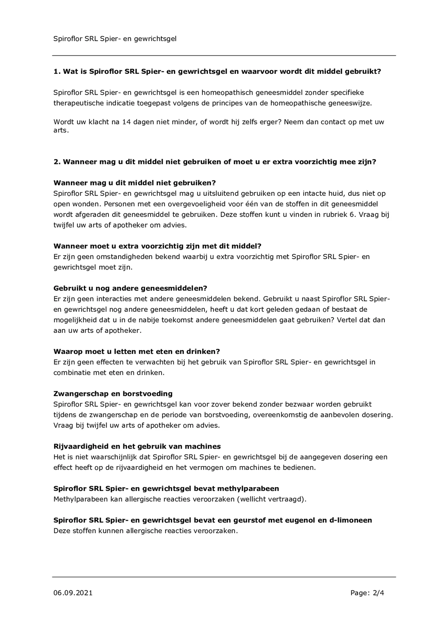 Spiroflor SRL Gel Tube afbeelding van document #2, bijsluiter