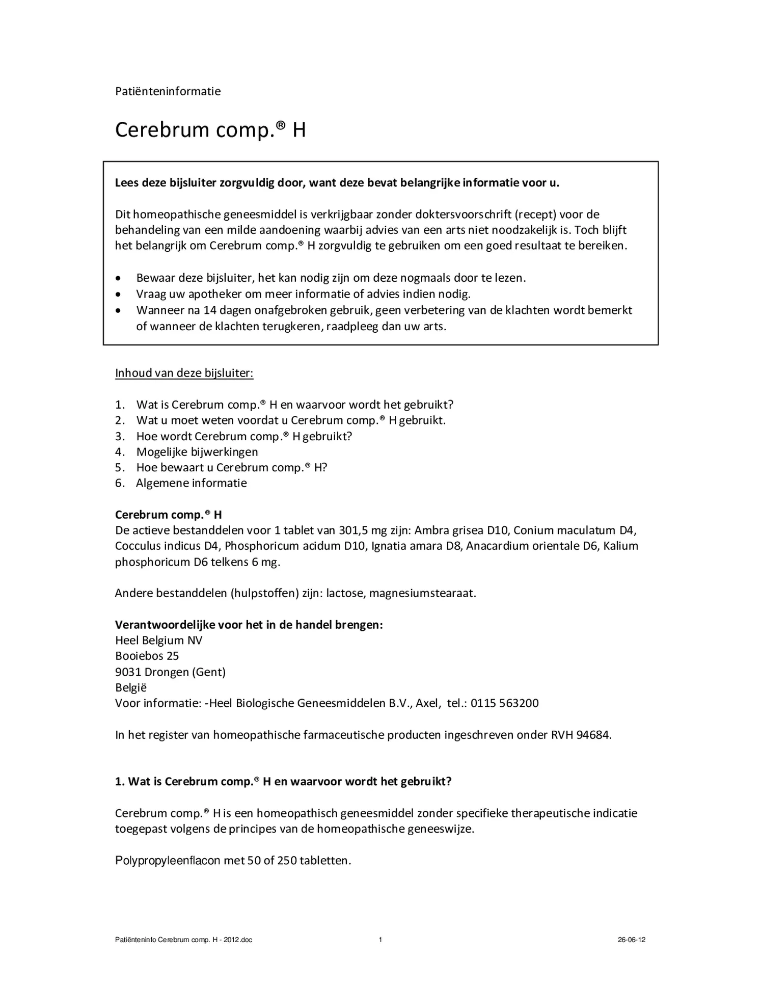 Cerebrum Compositum H Tabletten afbeelding van document #1, bijsluiter