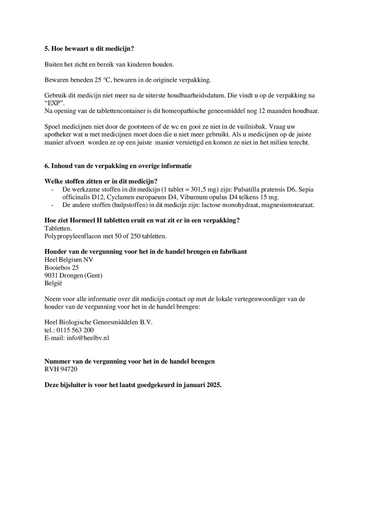 Hormeel H Tabletten afbeelding van document #3, bijsluiter