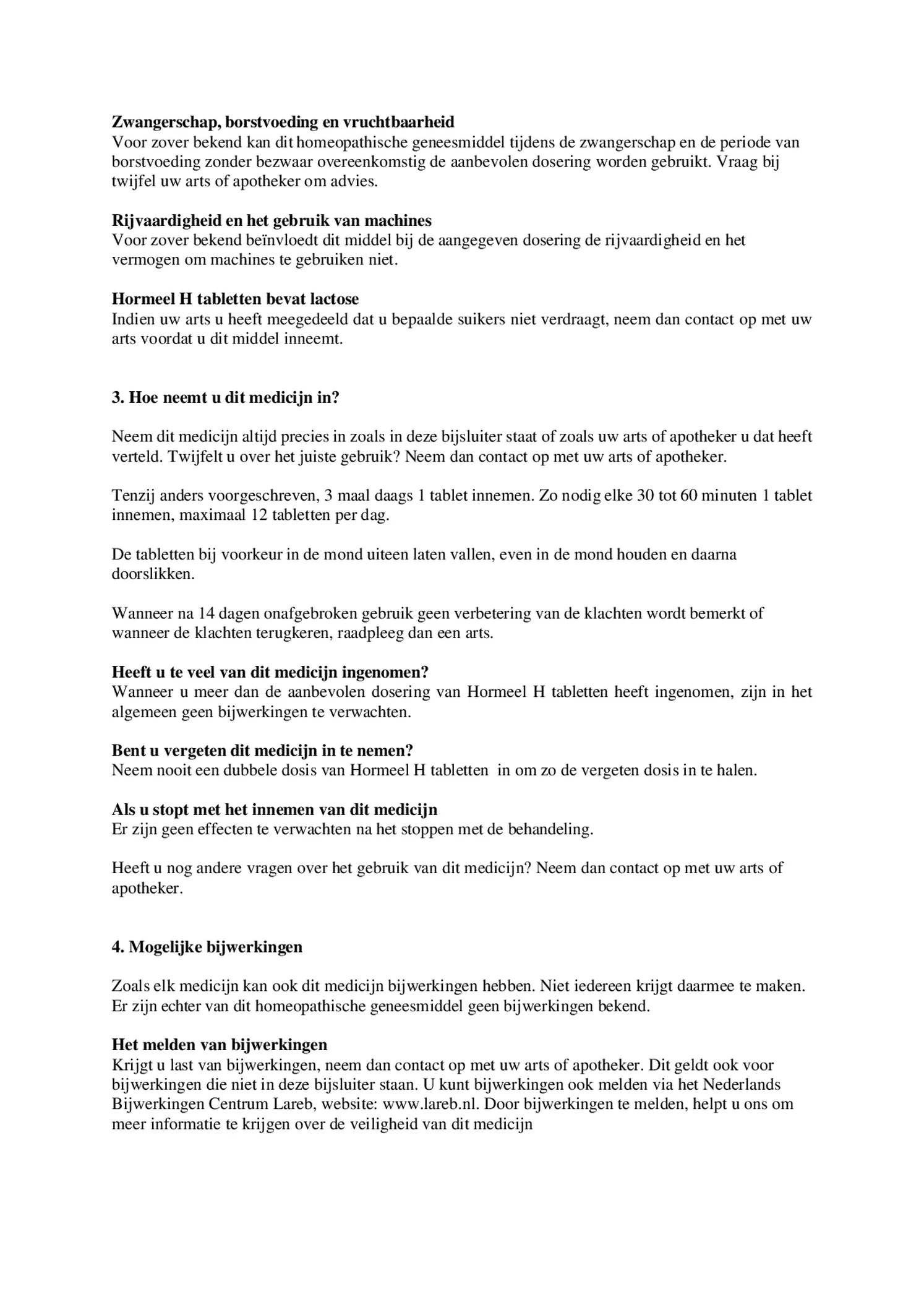 Hormeel H Tabletten afbeelding van document #2, bijsluiter