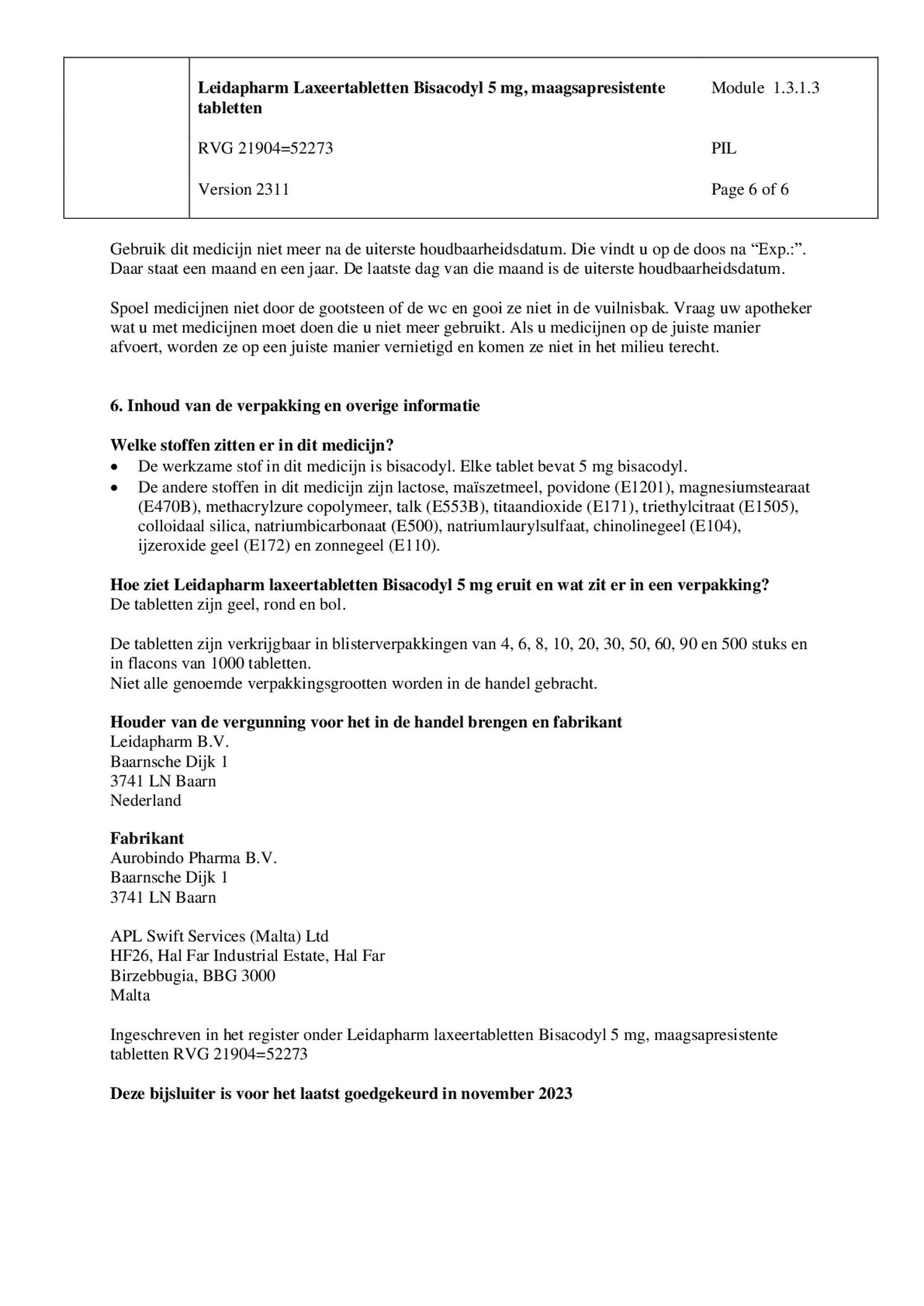 Bisacodyl Laxeer 5mg afbeelding van document #6, bijsluiter
