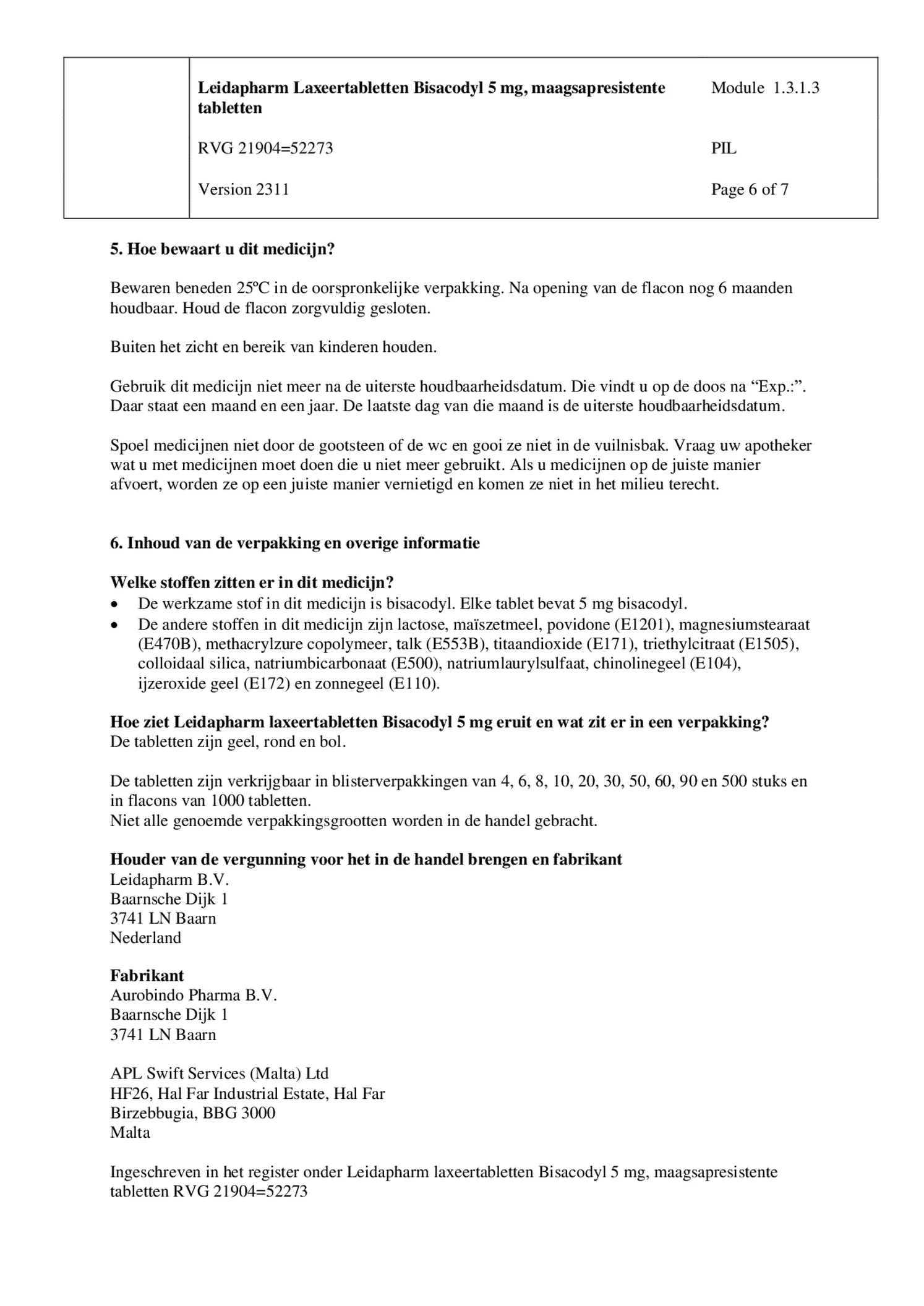 Bisacodyl Laxeer 5mg afbeelding van document #6, bijsluiter