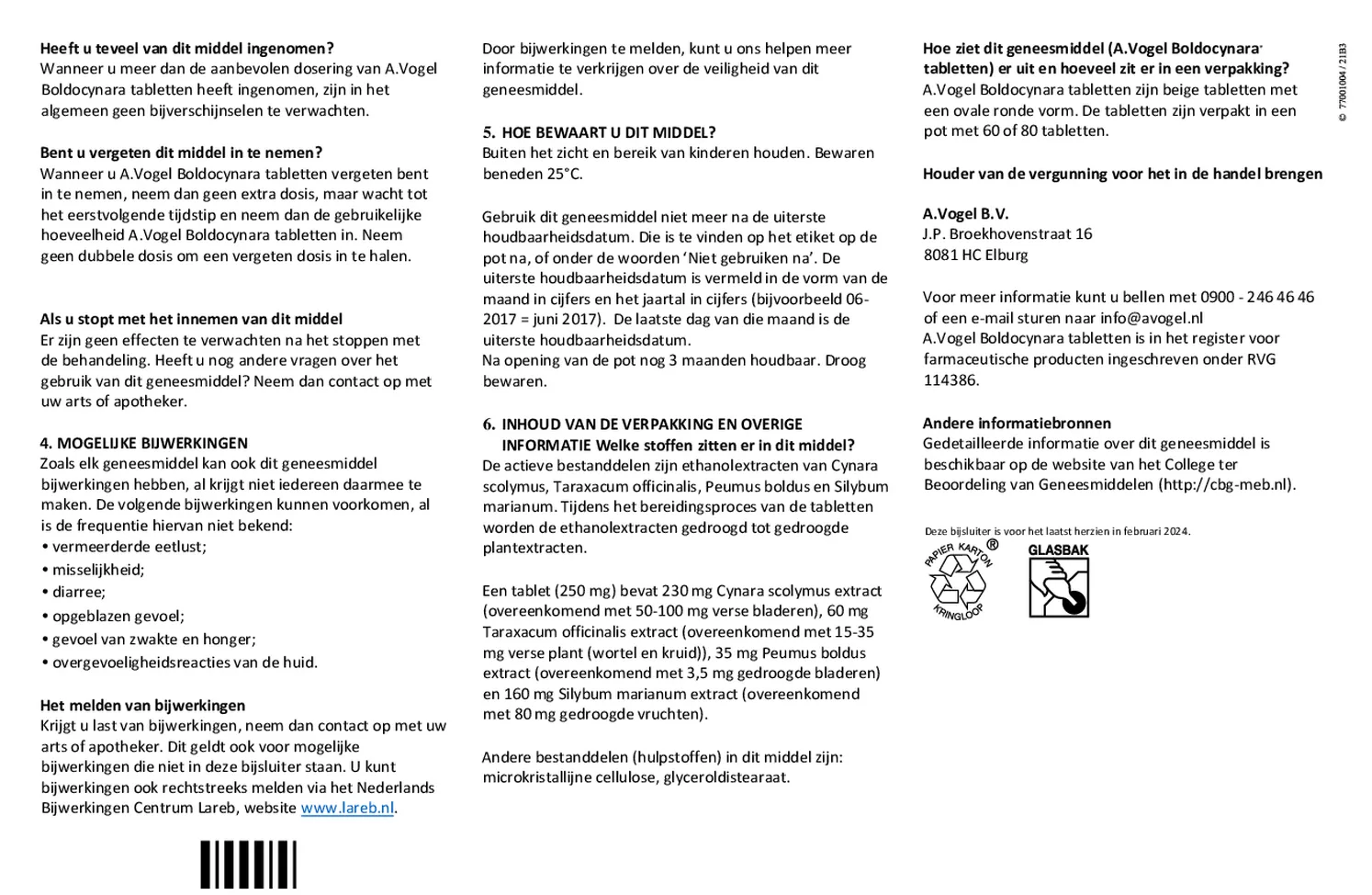 Boldocynara Tabletten afbeelding van document #2, bijsluiter