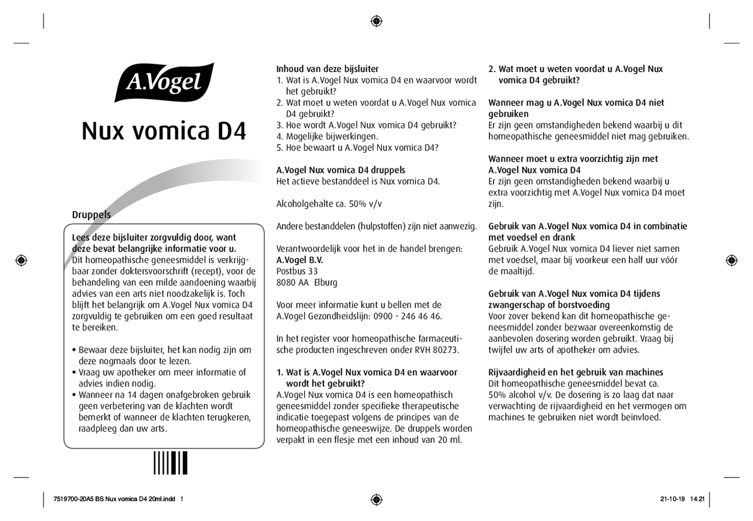 Nux Vomica D4 Druppels afbeelding van document #1, bijsluiter