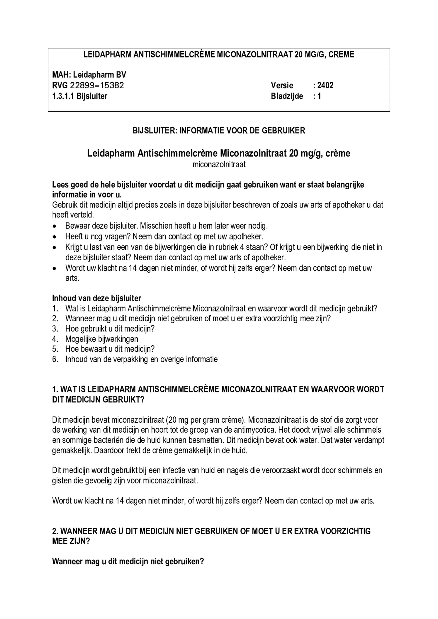 Miconazolnitraatcreme afbeelding van document #1, bijsluiter
