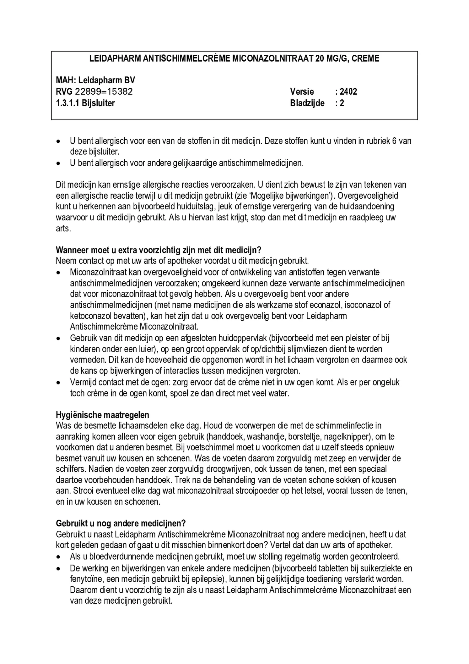 Miconazolnitraatcreme afbeelding van document #2, bijsluiter