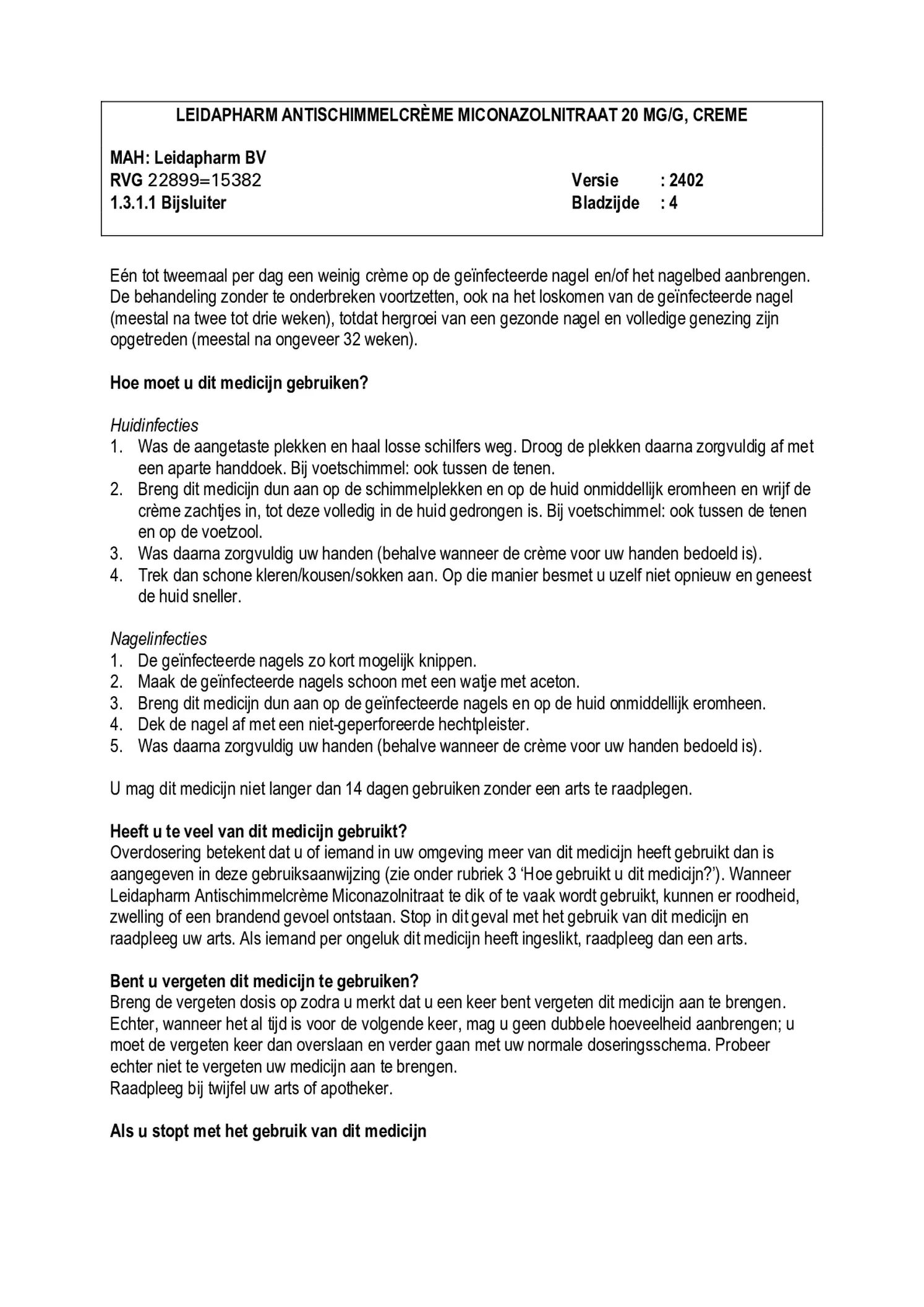 Miconazolnitraatcreme afbeelding van document #4, bijsluiter