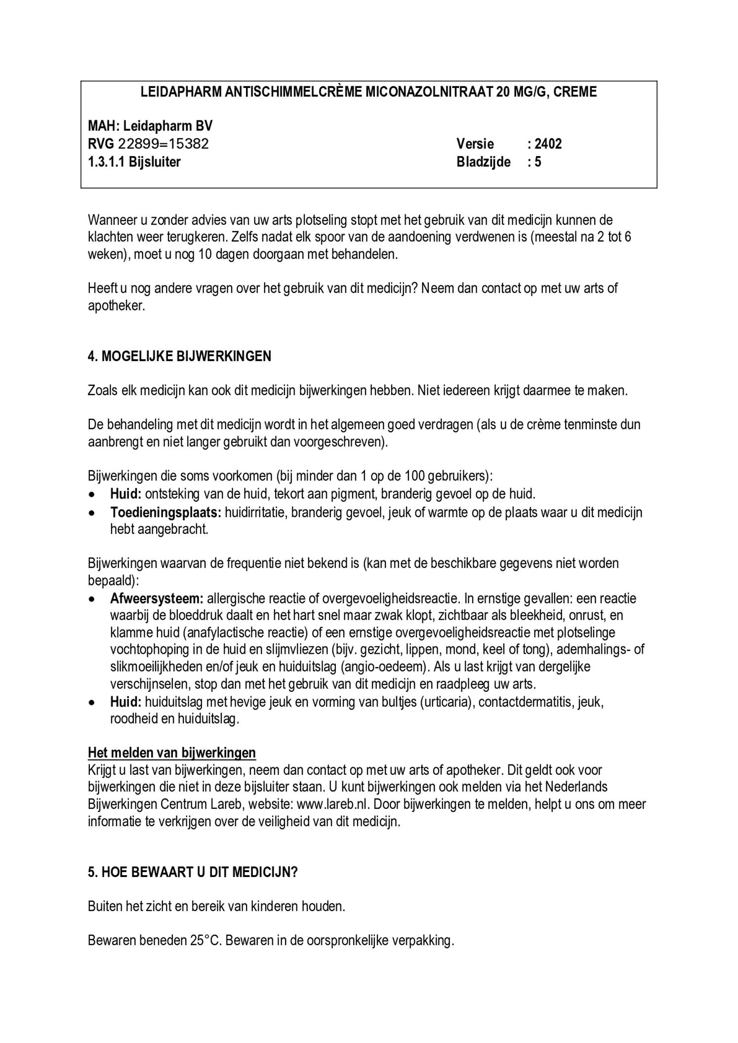 Miconazolnitraatcreme afbeelding van document #5, bijsluiter