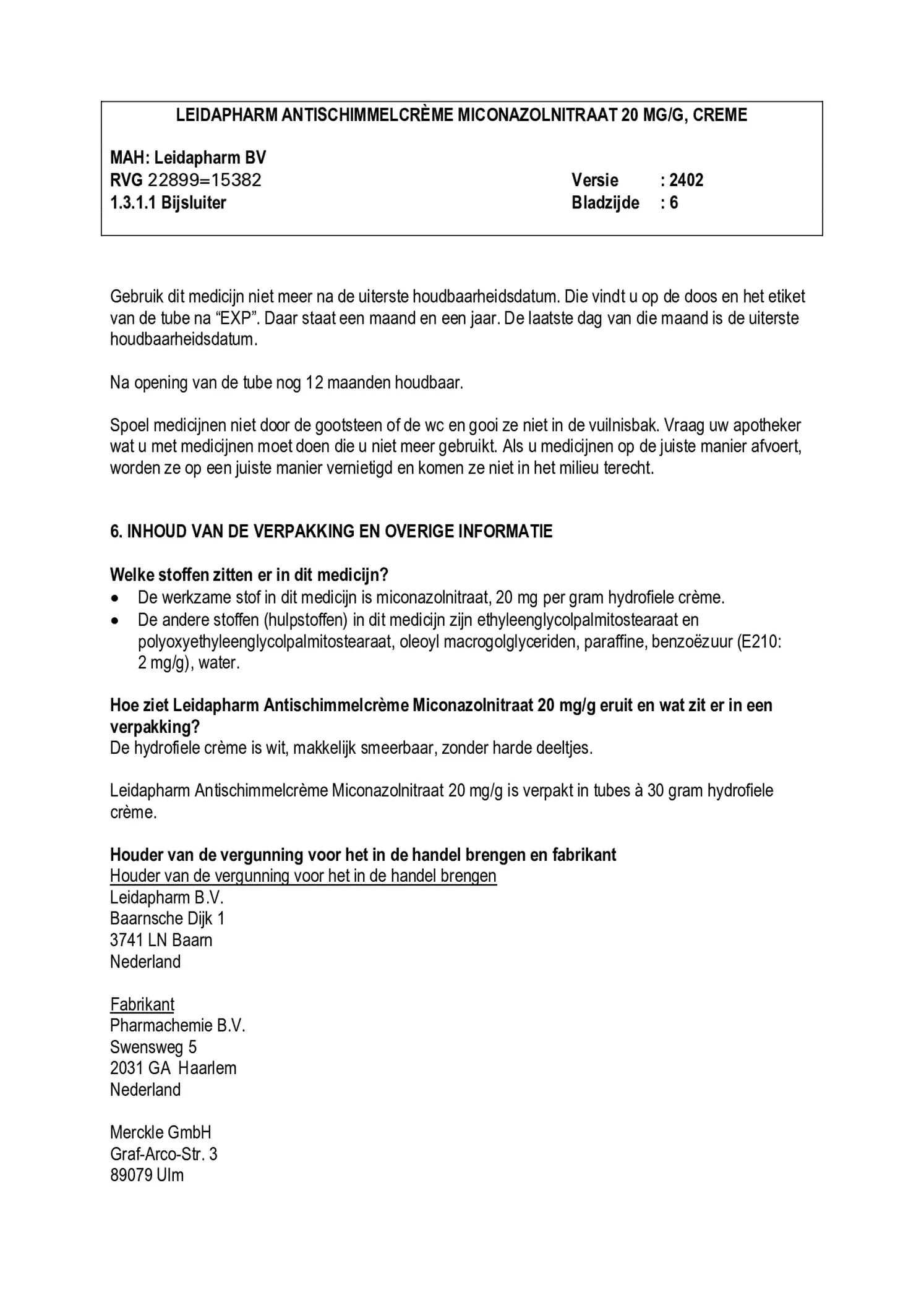 Miconazolnitraatcreme afbeelding van document #6, bijsluiter