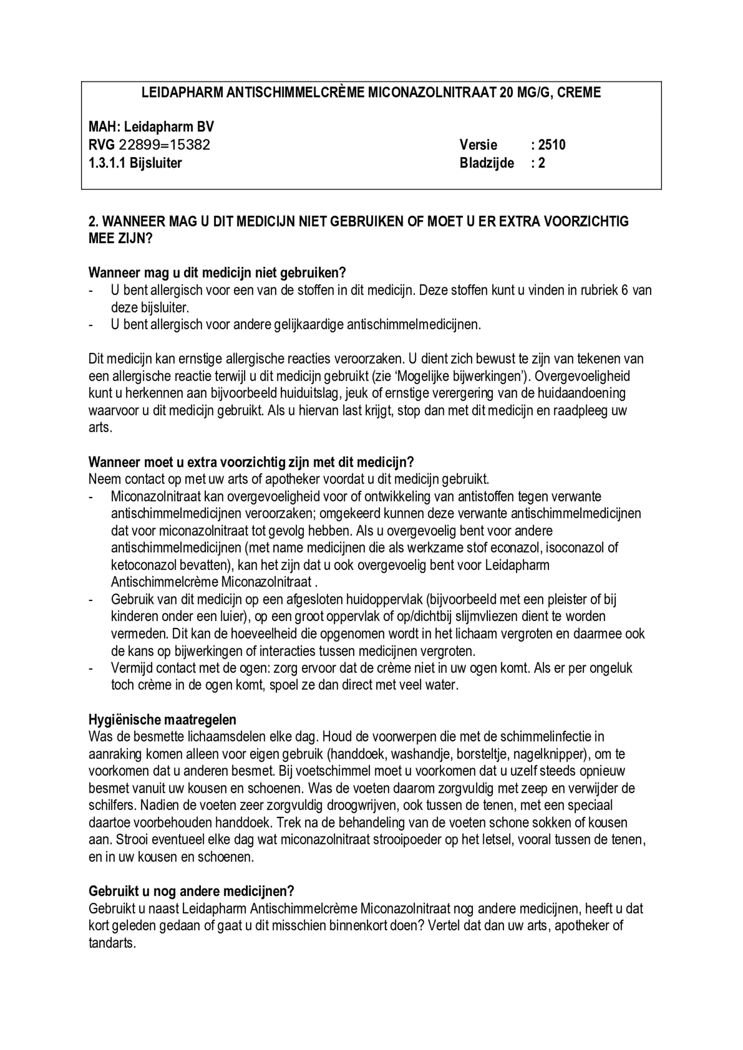 Miconazolnitraatcreme afbeelding van document #2, bijsluiter