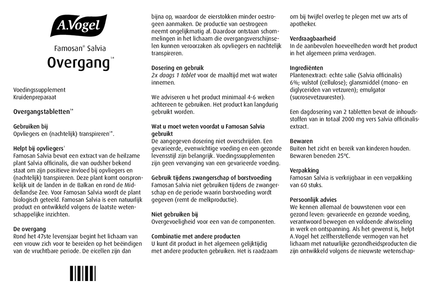 Famosan Salvia Overgang Tabletten afbeelding van document #3, gebruiksaanwijzing