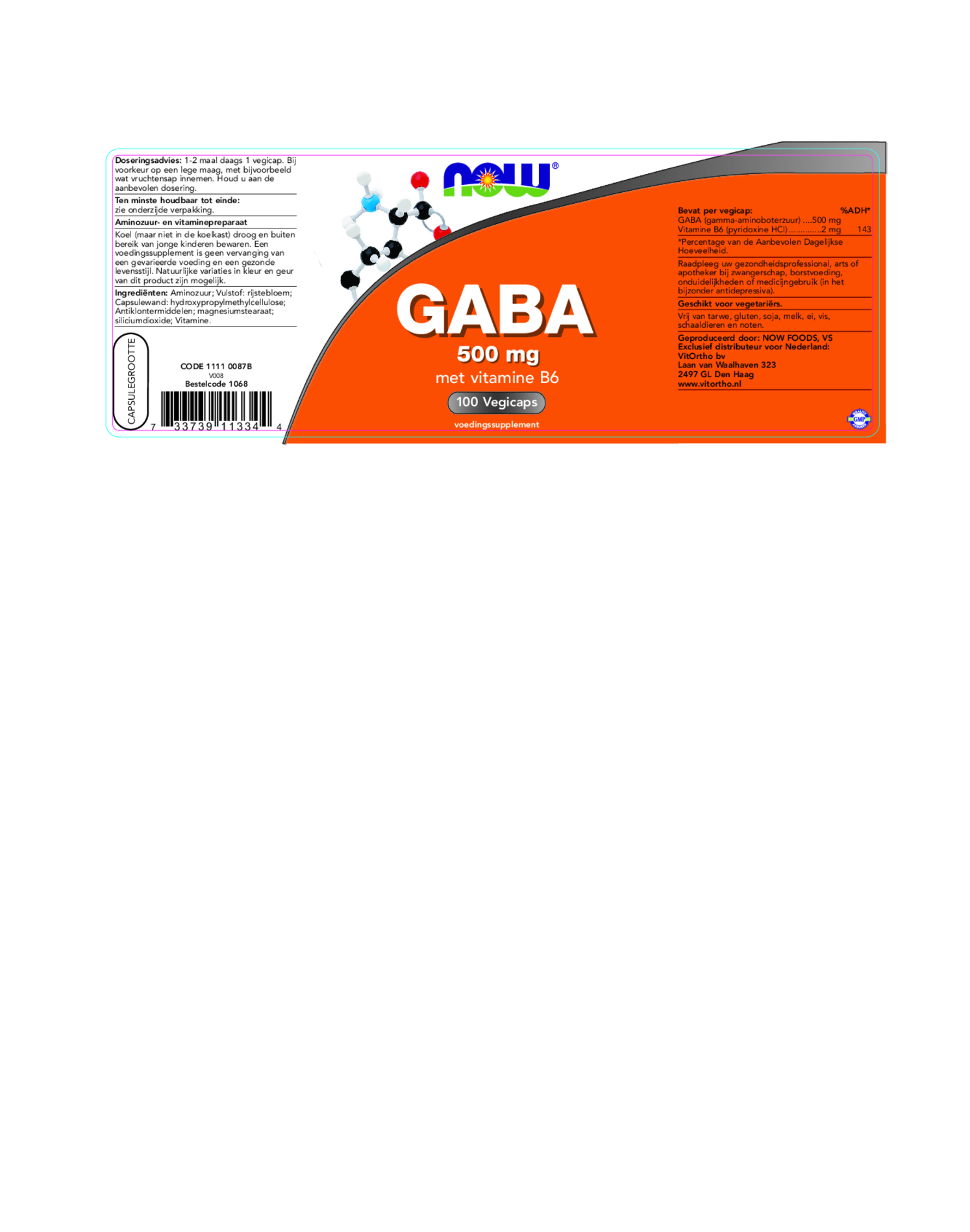 GABA 500mg Capsules afbeelding van document #1, etiket