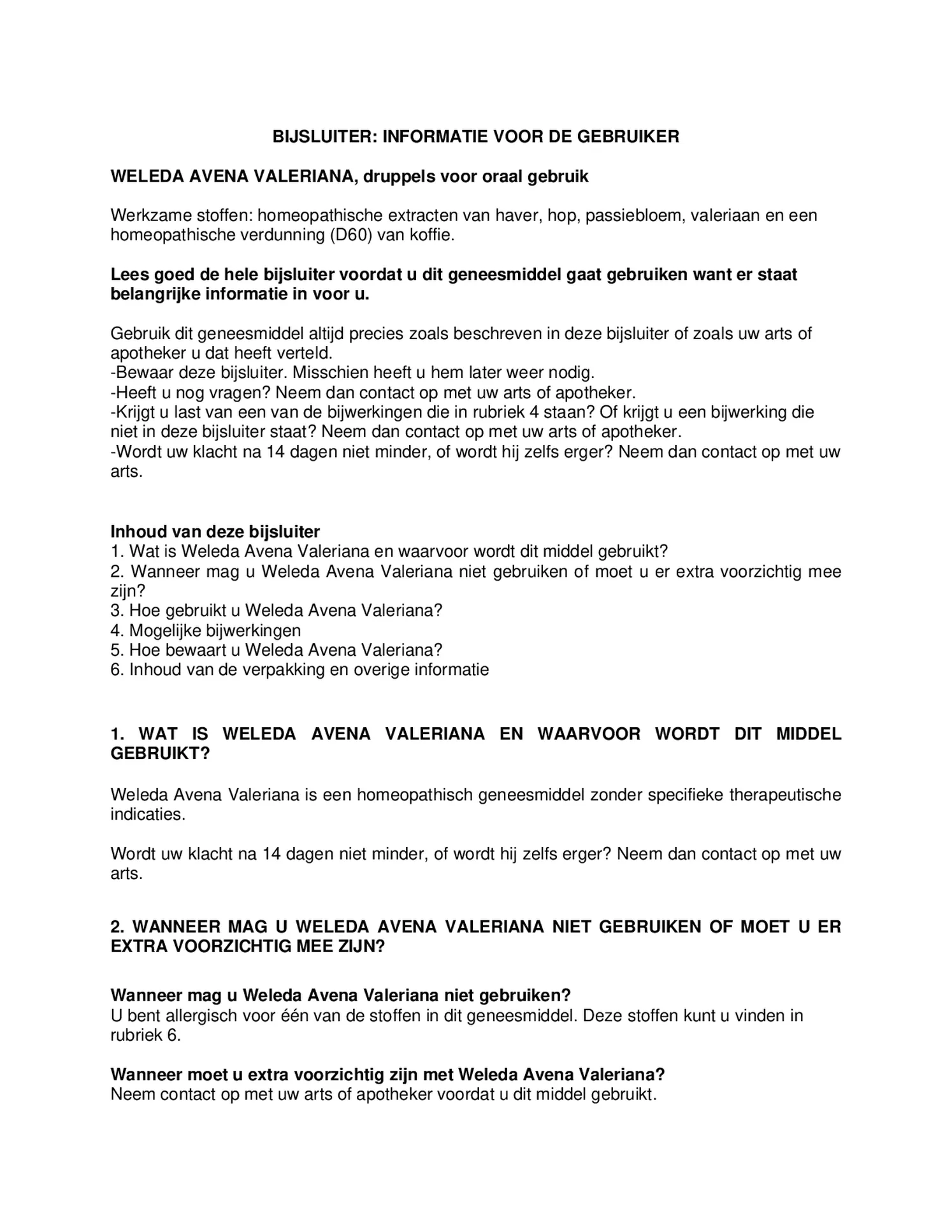 Avena Valeriana afbeelding van document #1, bijsluiter