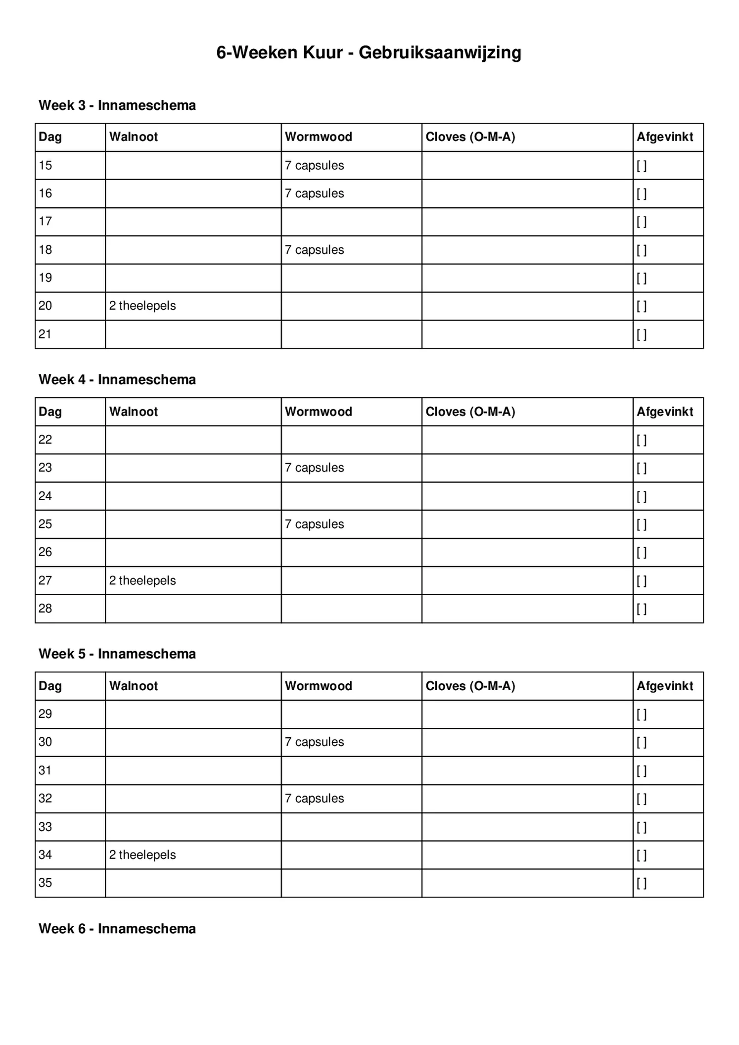 Parasietenkuur 6 Weken afbeelding van document #2, gebruiksaanwijzing