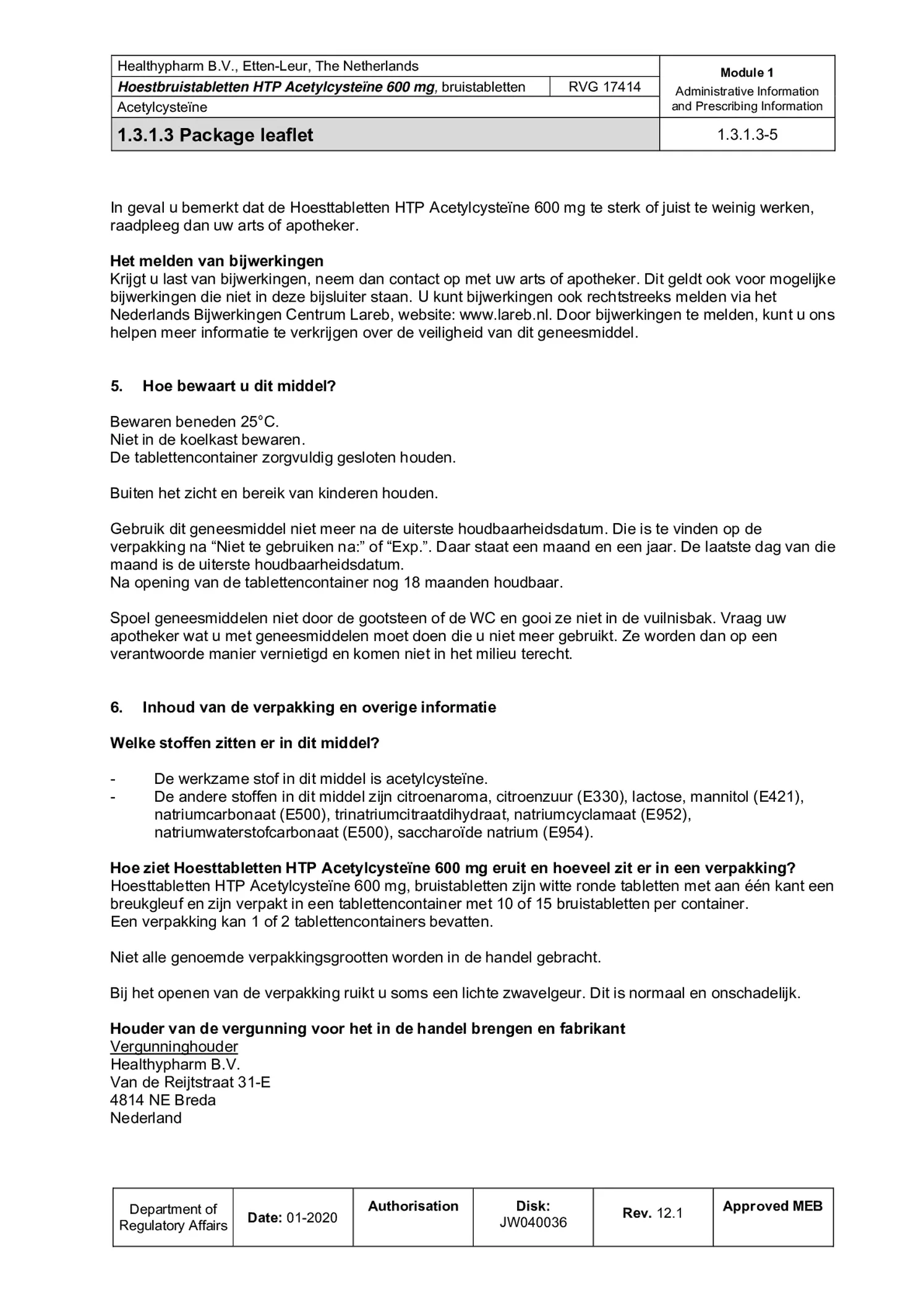 Acetylcysteine Bruistabletten 600mg afbeelding van document #5, bijsluiter