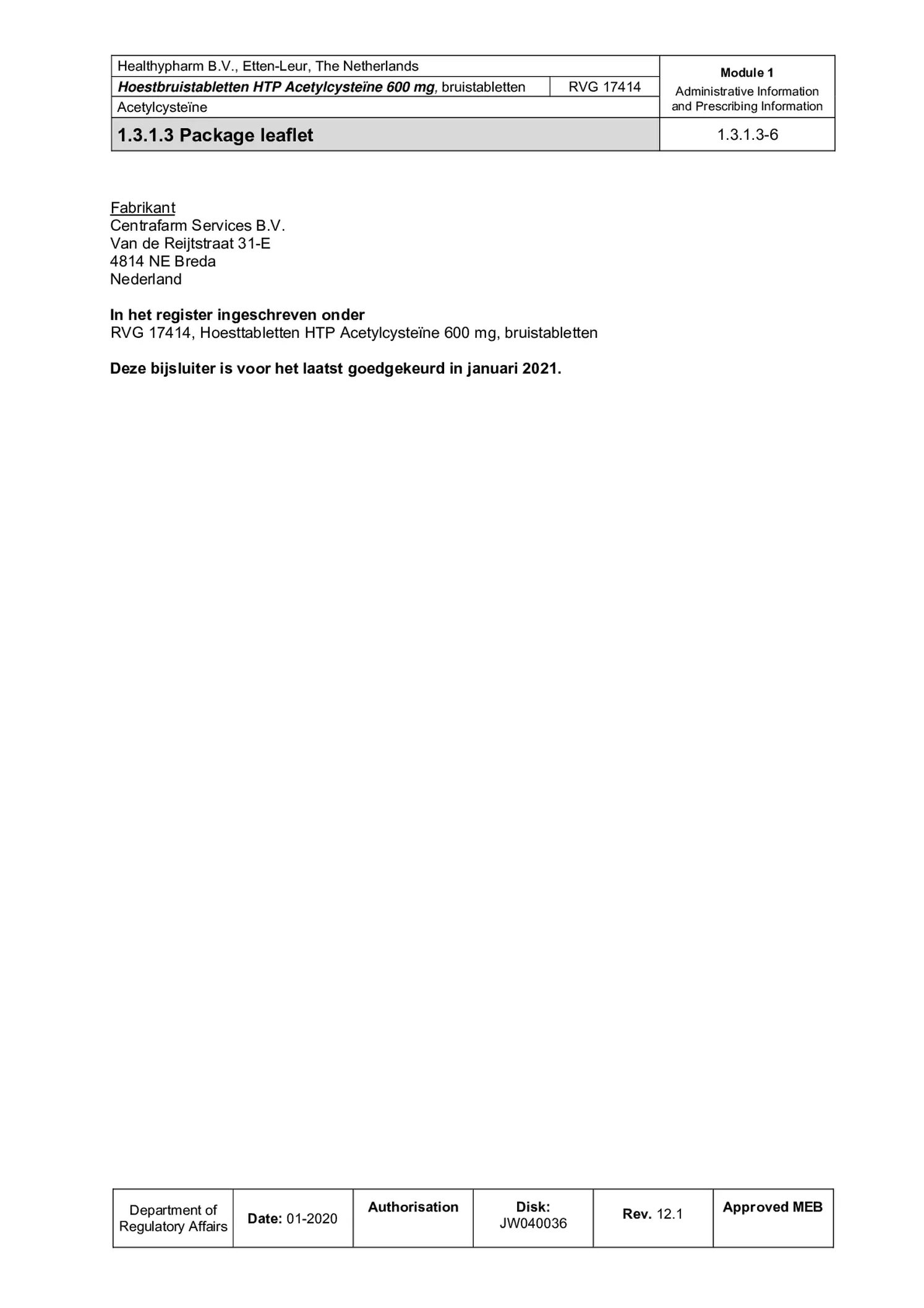 Acetylcysteine Bruistabletten 600mg afbeelding van document #6, bijsluiter