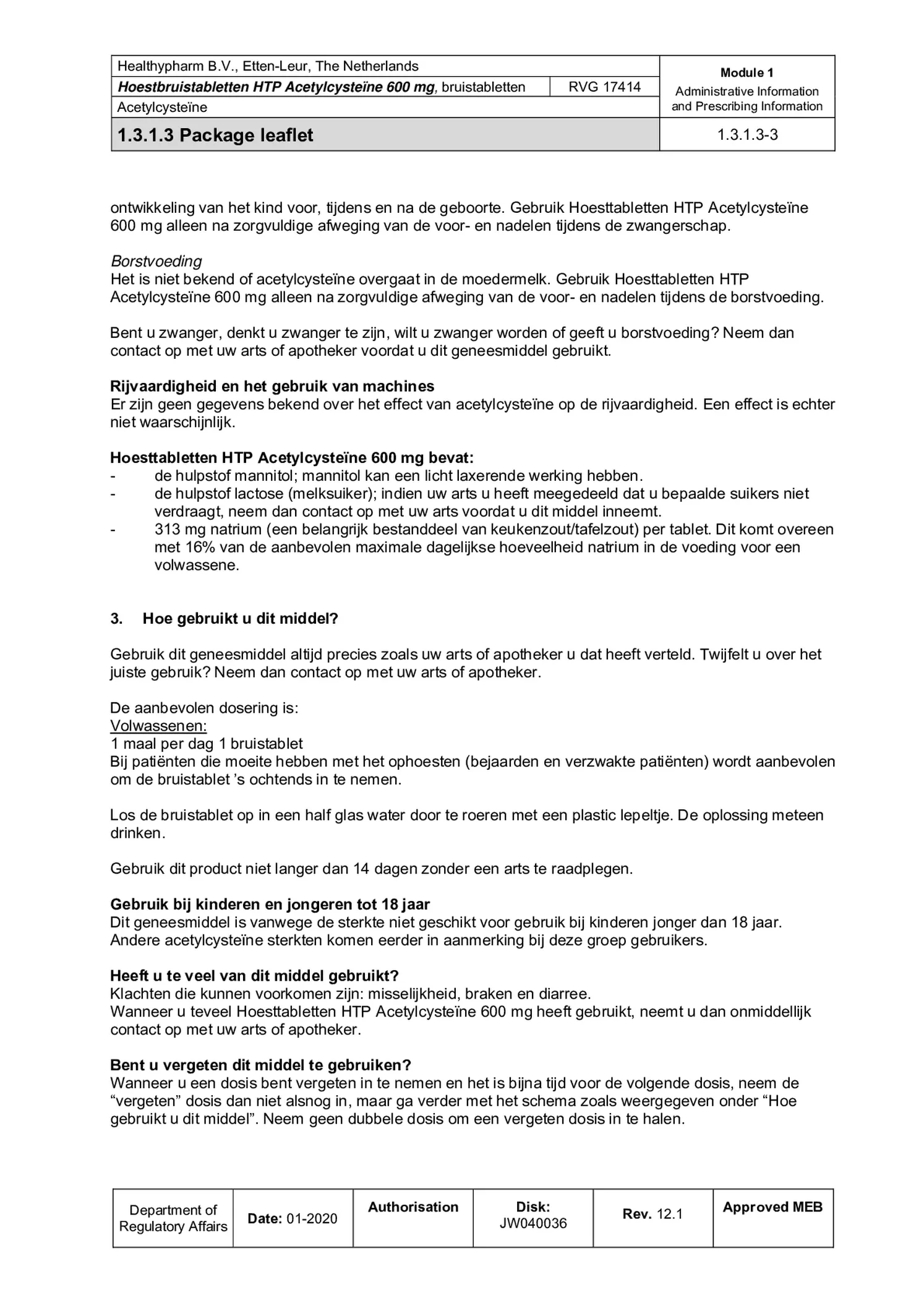 Acetylcysteine Bruistabletten 600mg afbeelding van document #3, bijsluiter