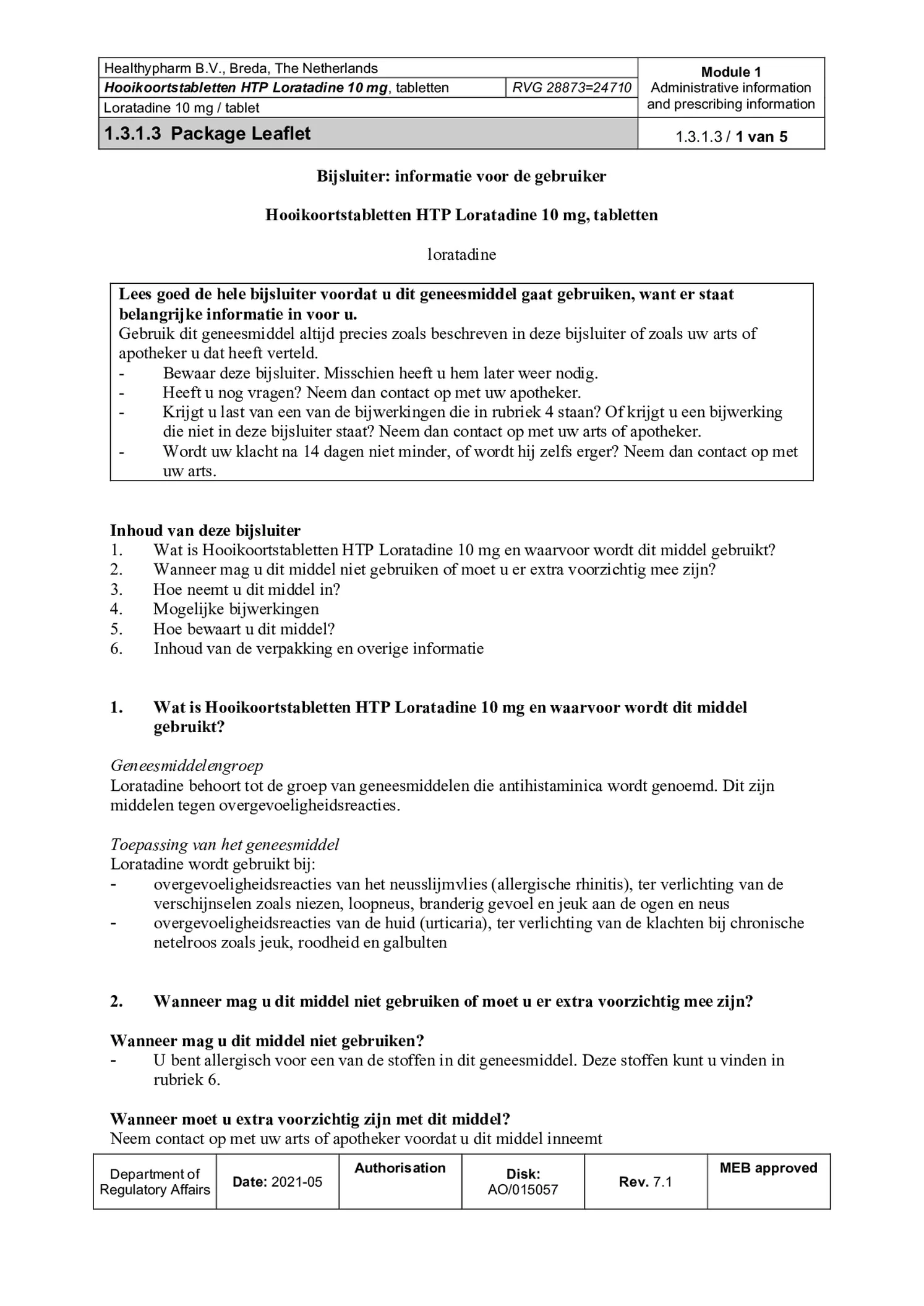 Hooikoorts Loratadine Tabletten afbeelding van document #1, bijsluiter