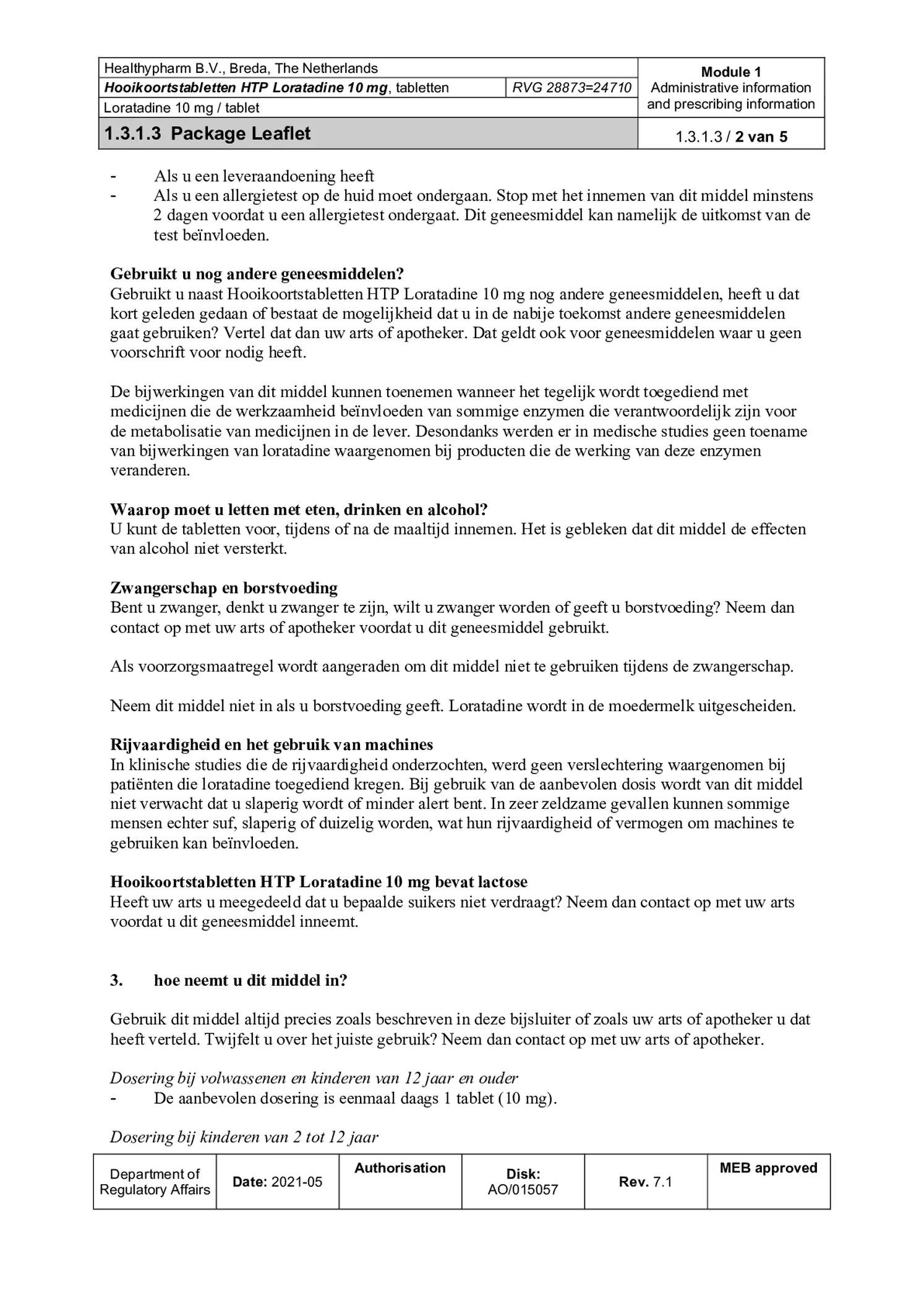 Hooikoorts Loratadine Tabletten afbeelding van document #2, bijsluiter