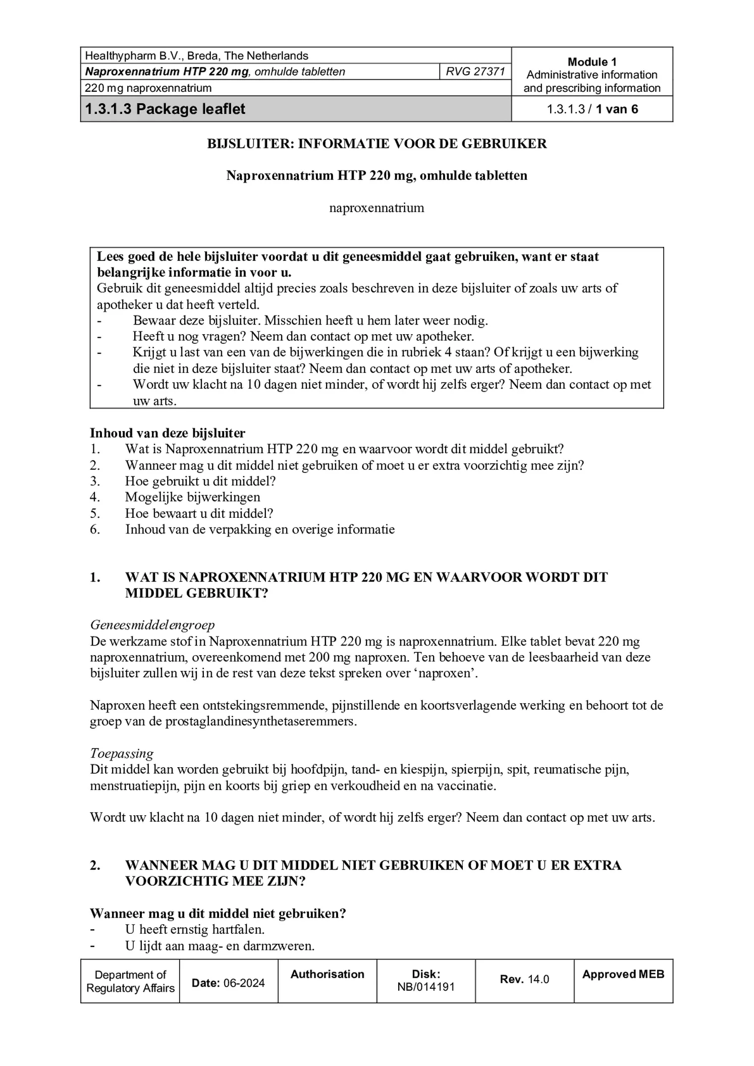 Naproxennatrium 220mg Tabletten afbeelding van document #1, bijsluiter