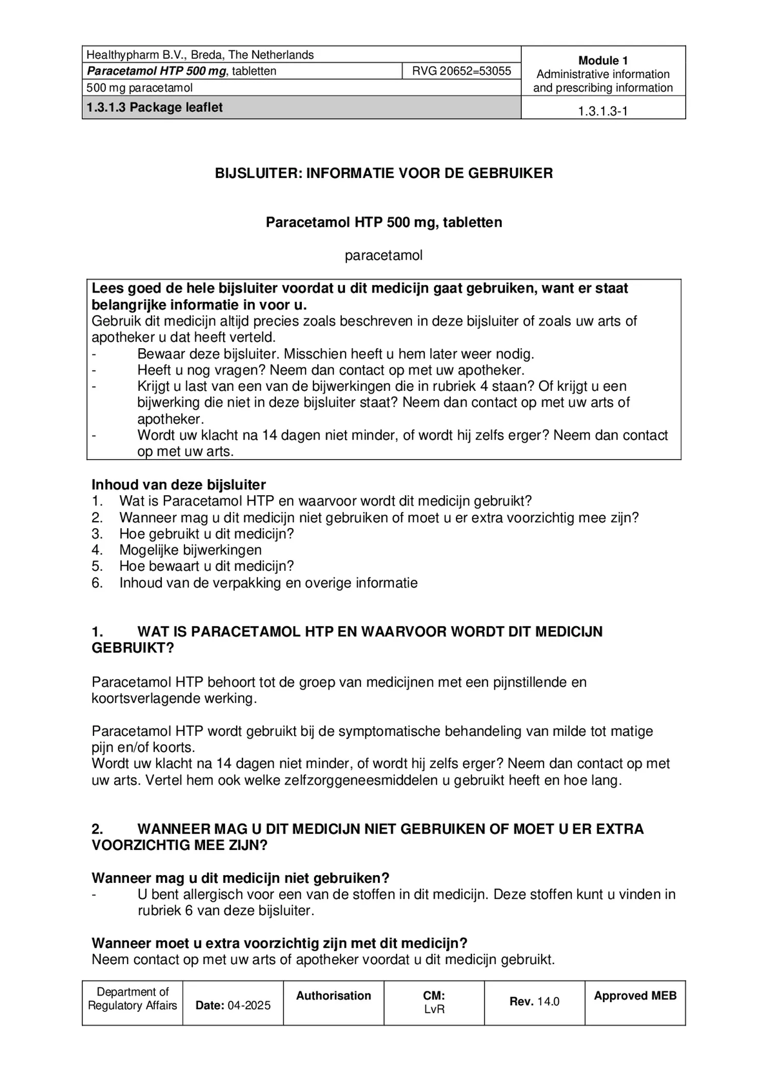 Paracetamol 500mg Tabletten afbeelding van document #1, bijsluiter