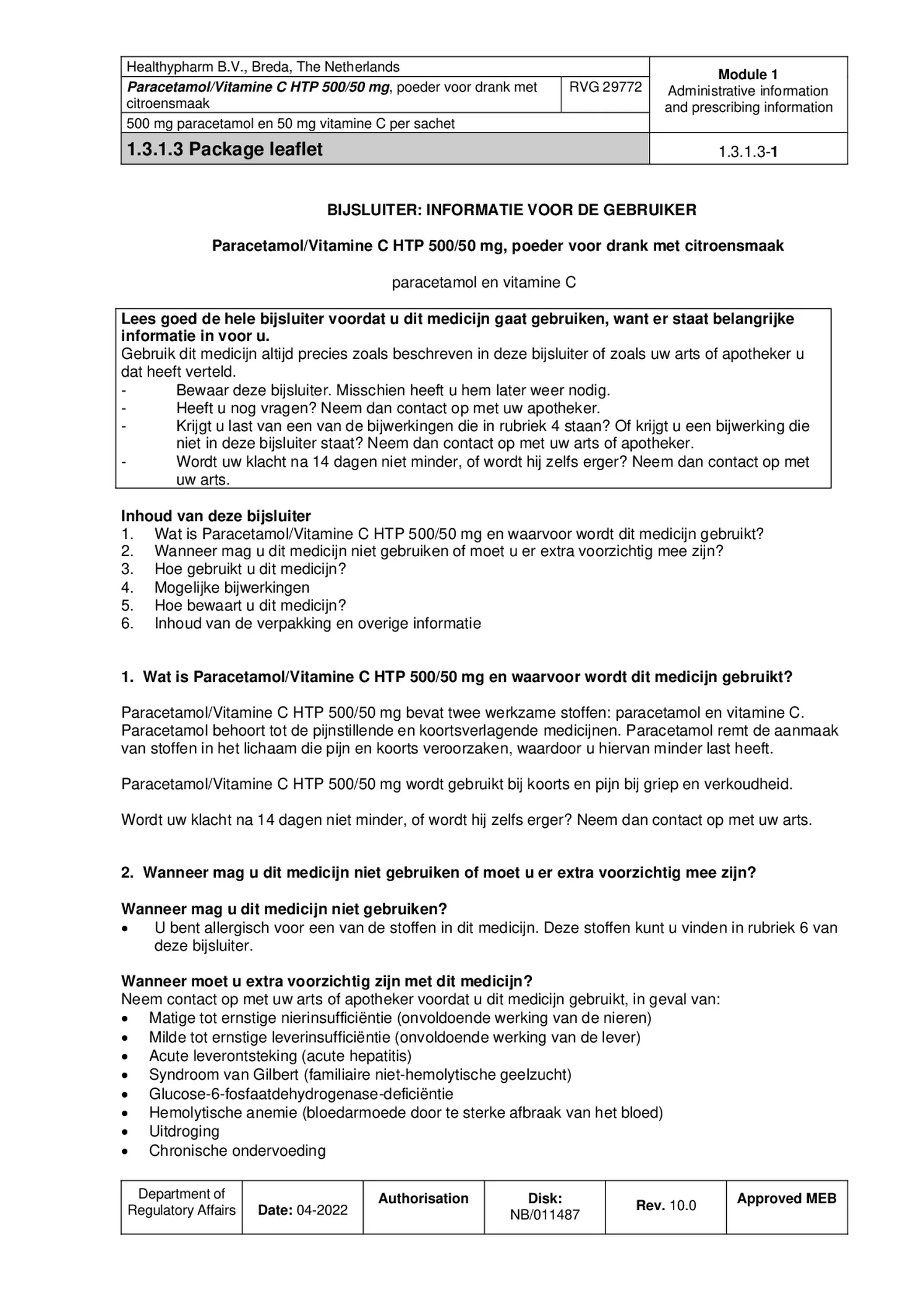 Paracetamol Vitamine C Sachet afbeelding van document #1, bijsluiter
