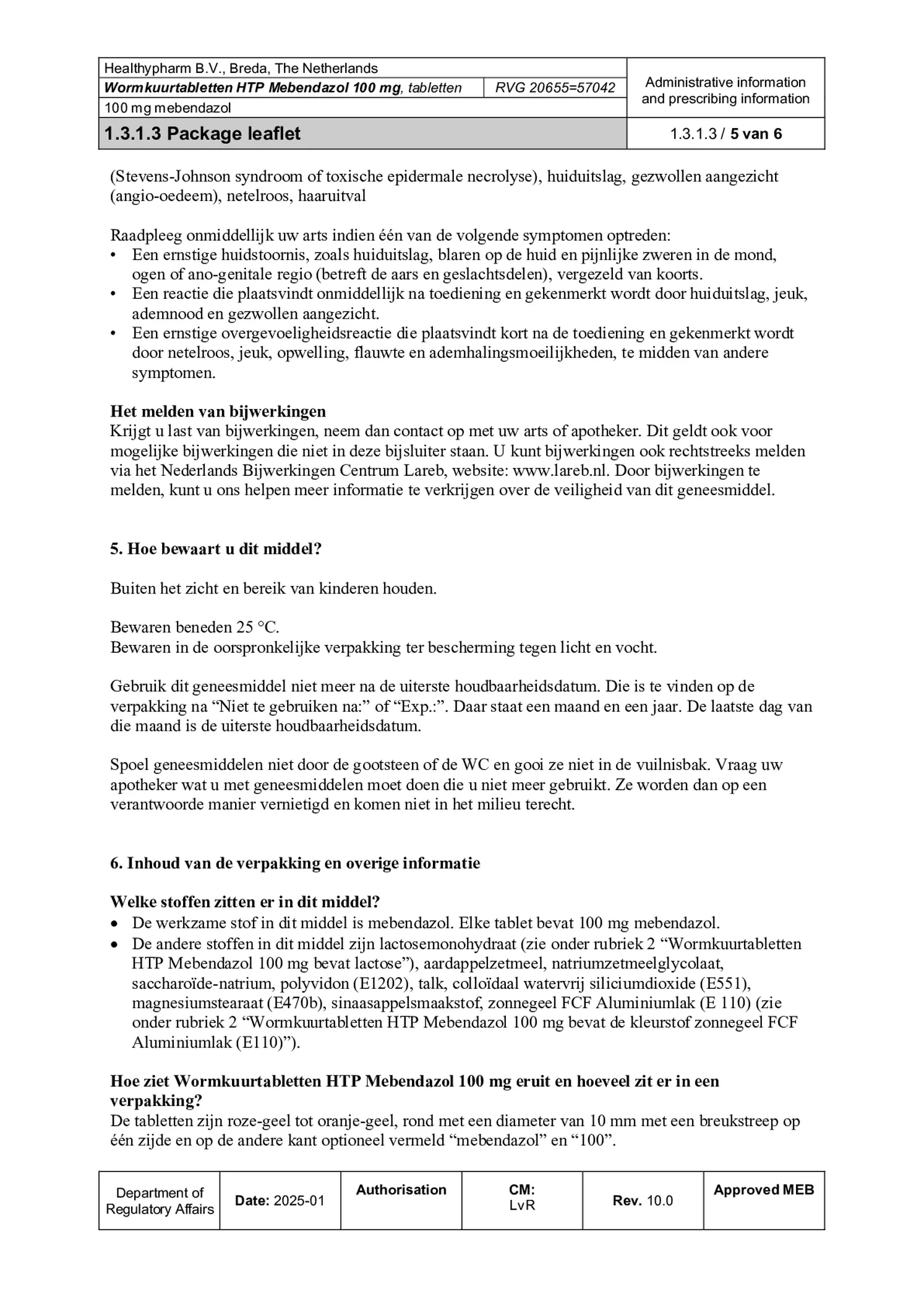Mebendazol Wormkuurtabletten afbeelding van document #5, bijsluiter