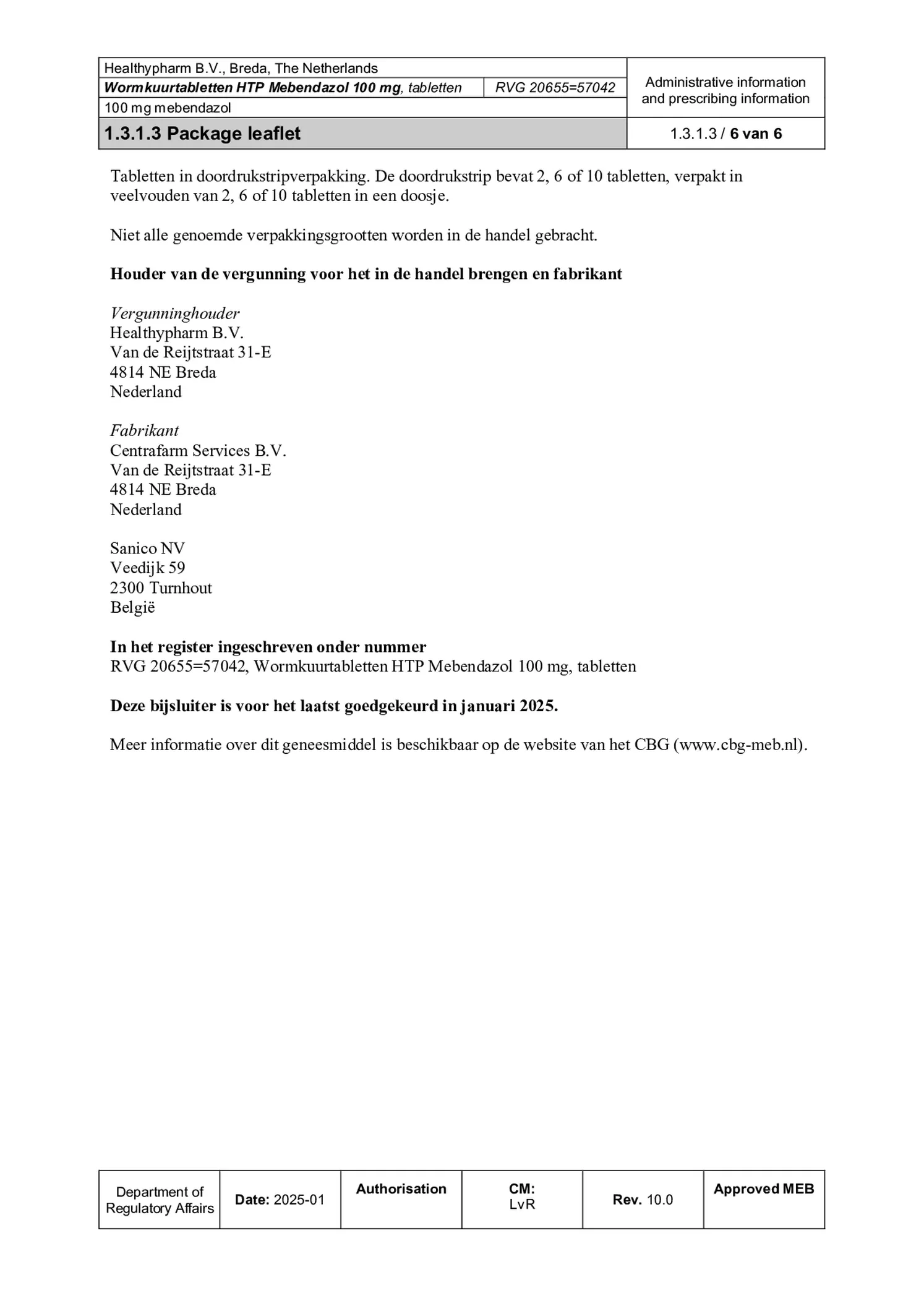 Mebendazol Wormkuurtabletten afbeelding van document #6, bijsluiter