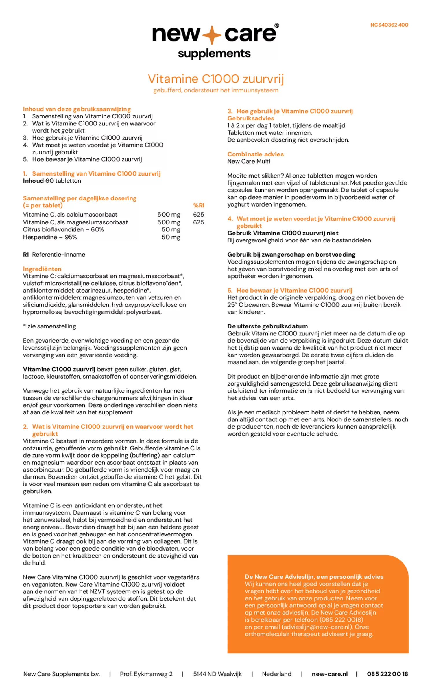 Zuurvrije C1000 Tabletten afbeelding van document #1, gebruiksaanwijzing