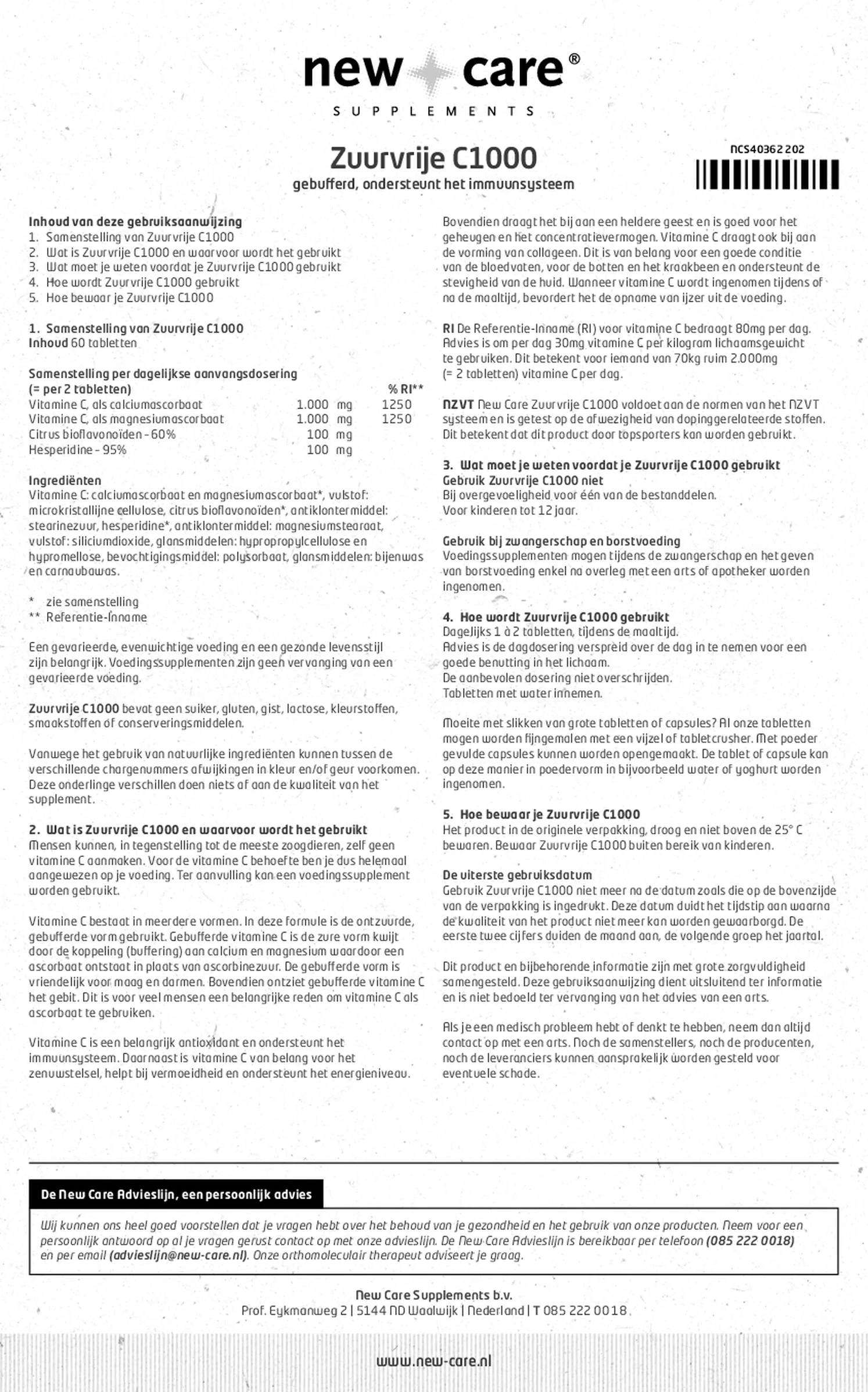 Zuurvrije C1000 Tabletten afbeelding van document #1, gebruiksaanwijzing