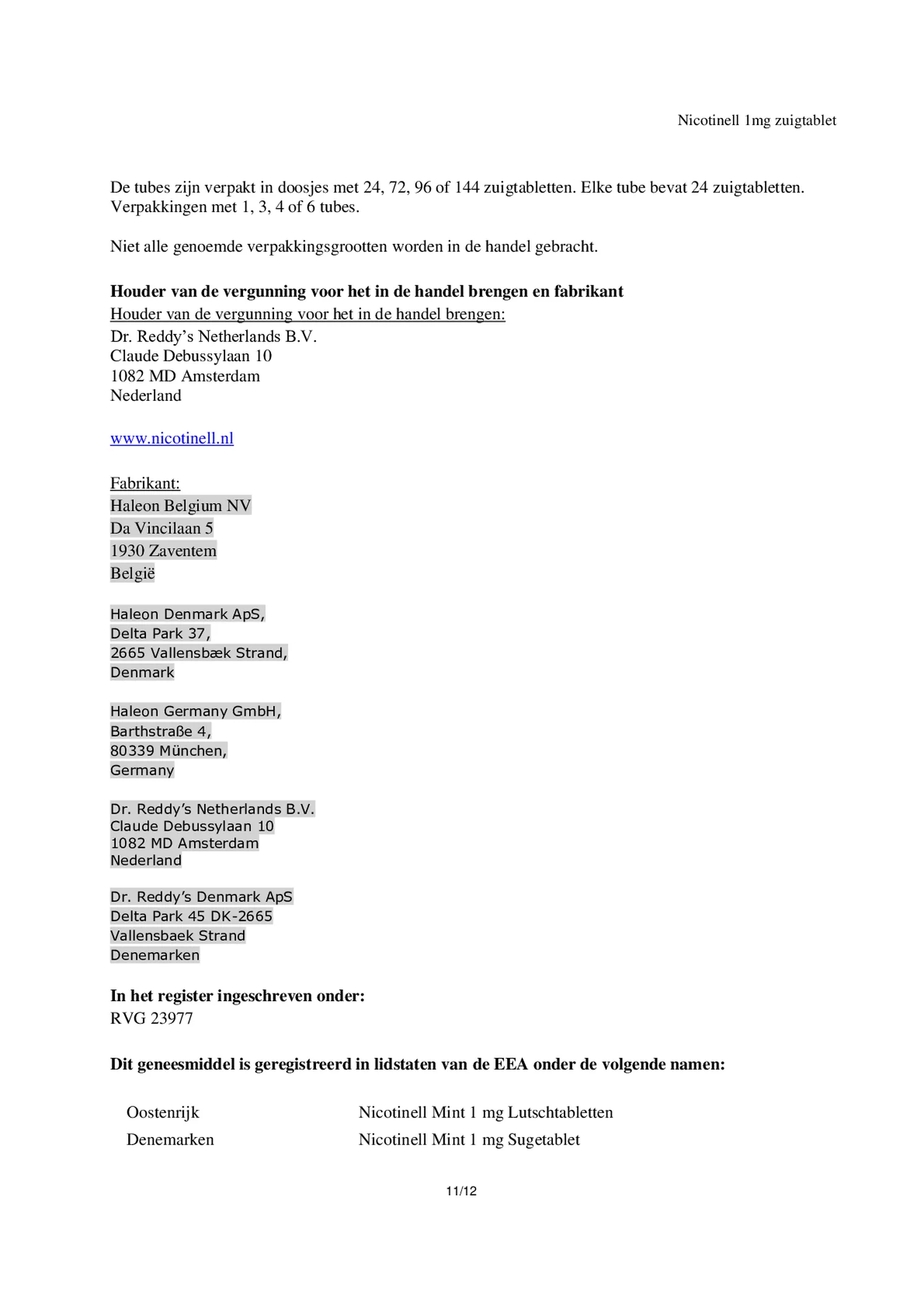 Zuigtablet Mint 1 mg - voor stoppen met roken afbeelding van document #11, bijsluiter