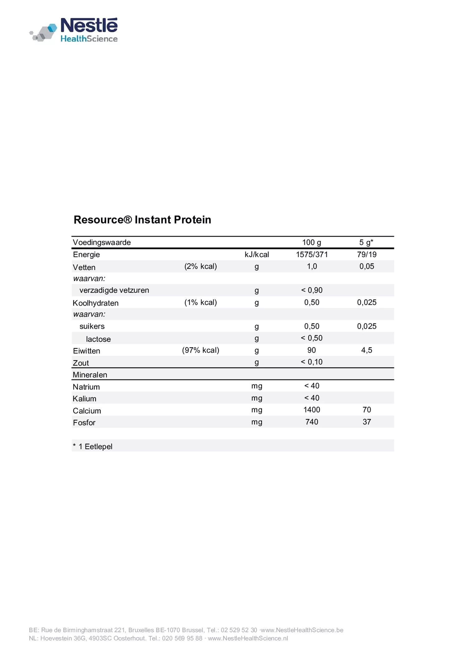 Instant Protein afbeelding van document #1, informatiefolder