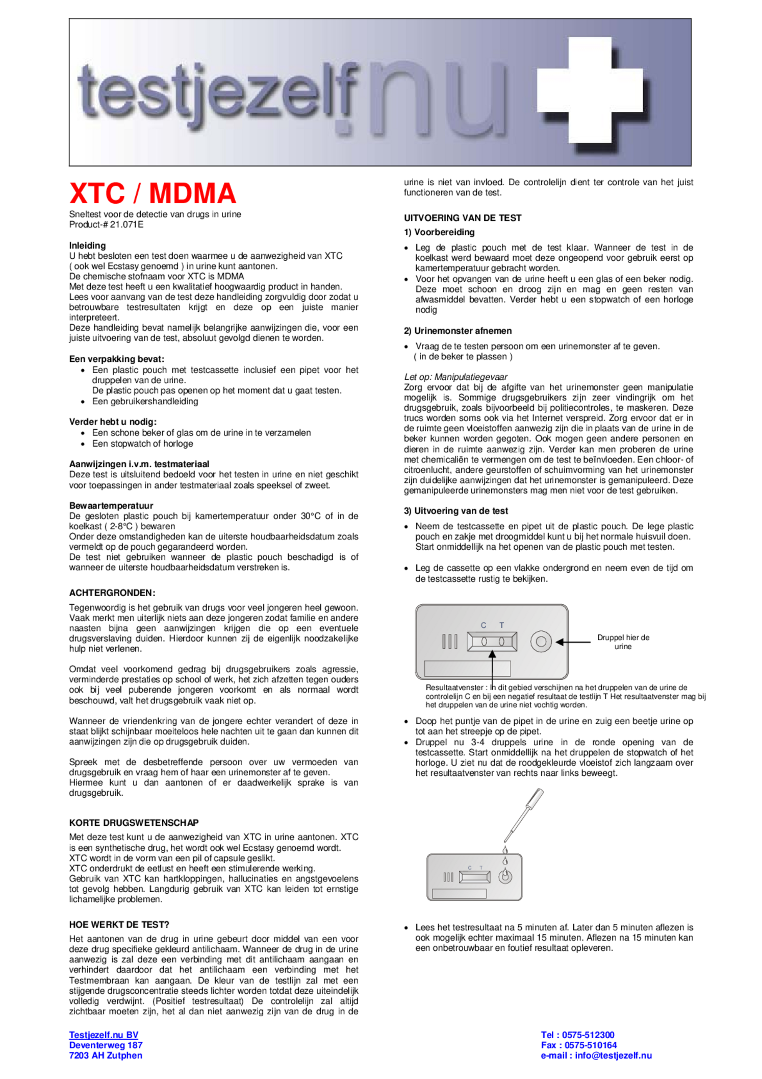 Drugstest MDMA XTC afbeelding van document #1, gebruiksaanwijzing