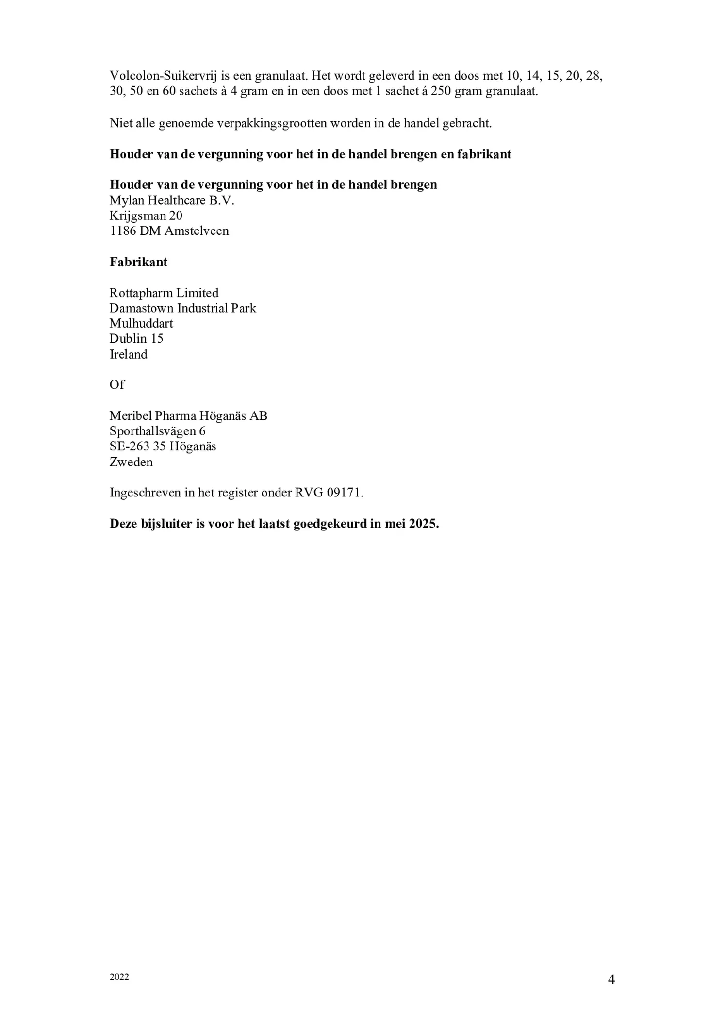 Granulaat Suikervrij Sachets afbeelding van document #4, bijsluiter