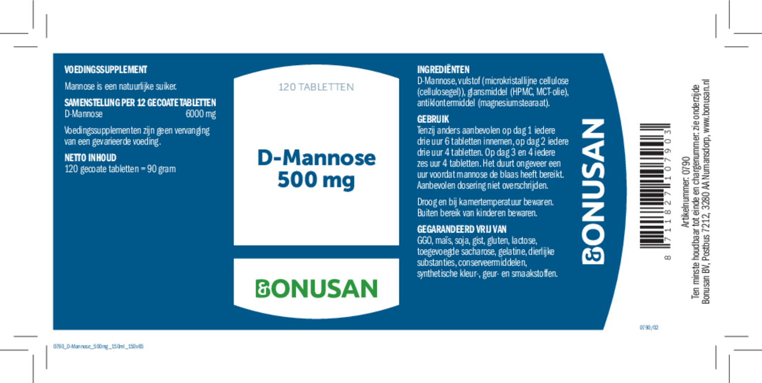 D-Mannose 500 mg Tabletten afbeelding van document #1, etiket