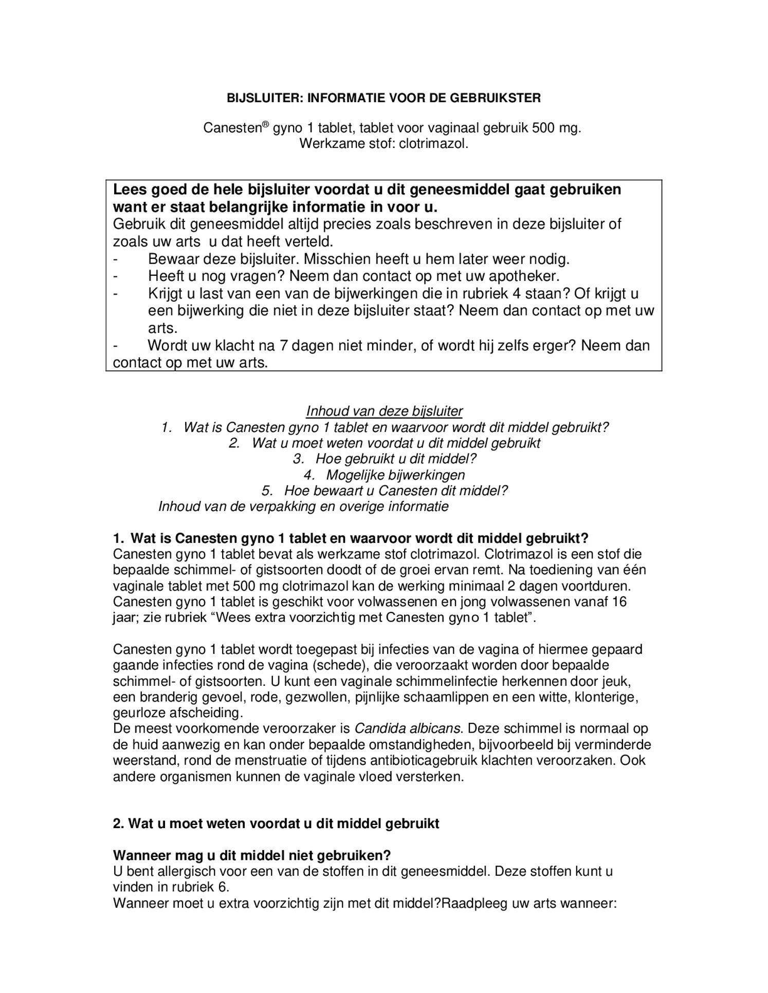 Canesten Gyno 1 Tablet afbeelding van document #1, bijsluiter