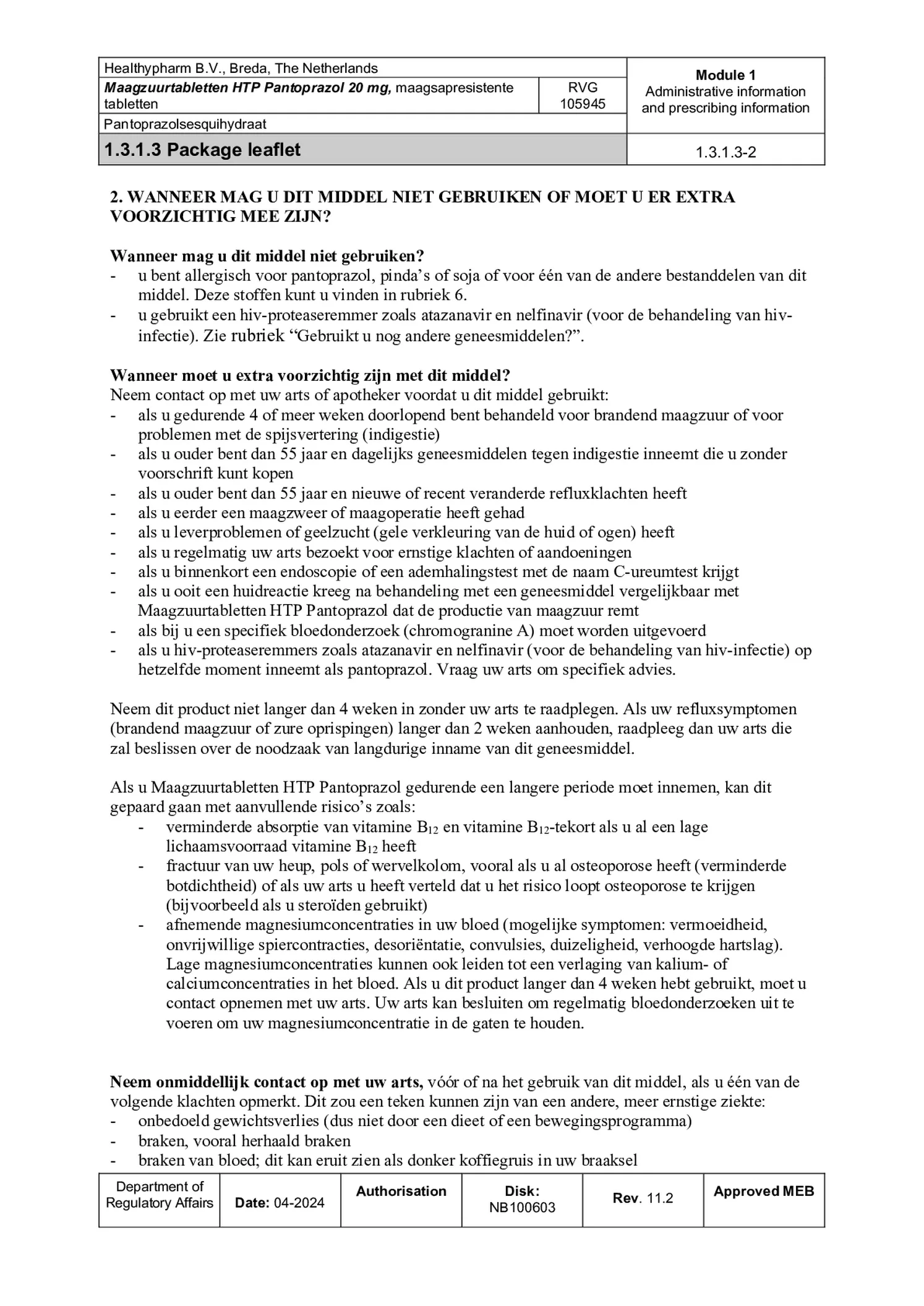 Maagzuurremmer Pantoprazol 20mg Tabletten afbeelding van document #2, bijsluiter