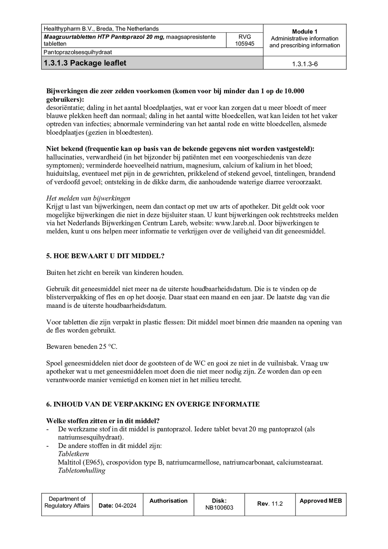 Maagzuurremmer Pantoprazol 20mg Tabletten afbeelding van document #6, bijsluiter