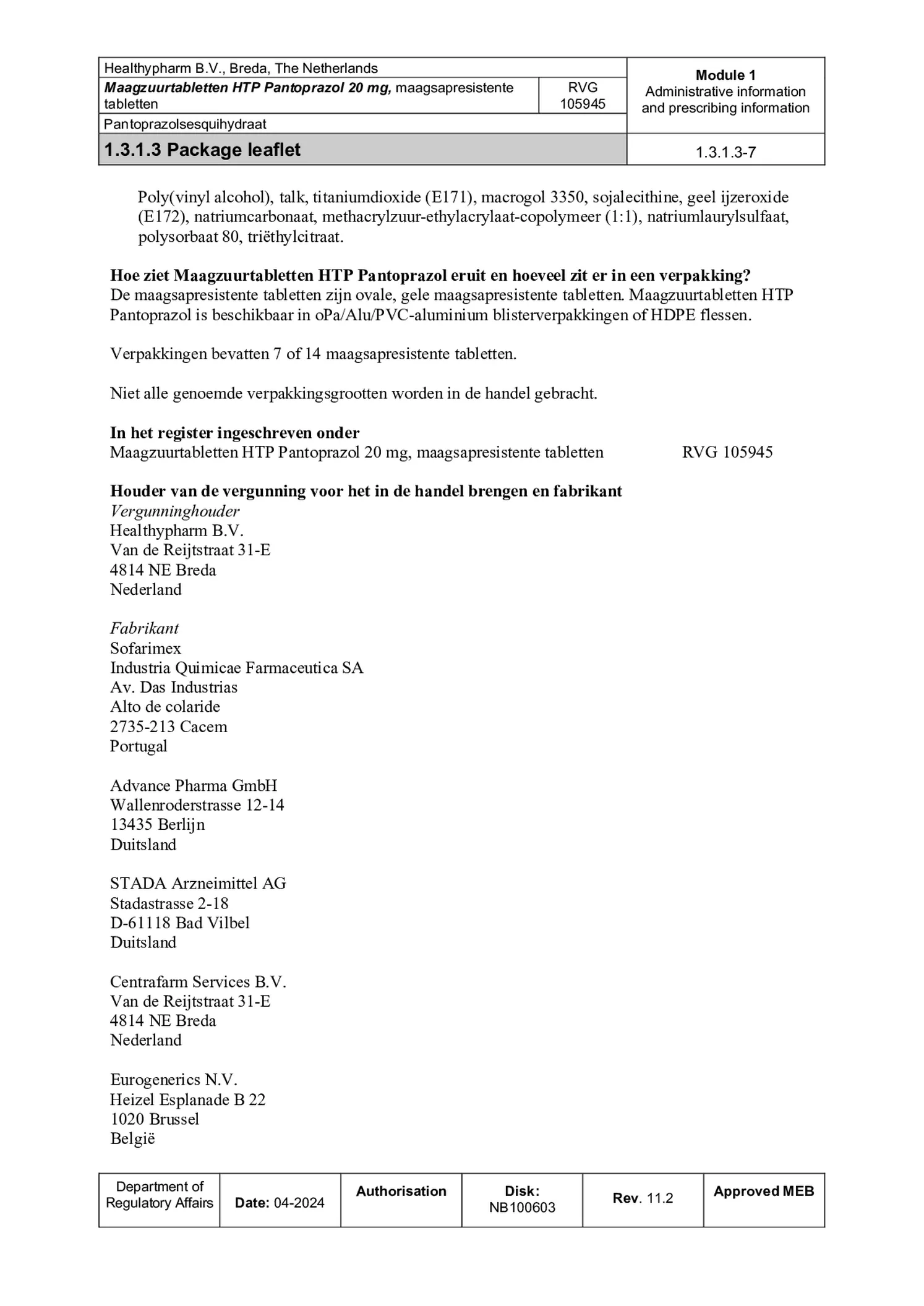 Maagzuurremmer Pantoprazol 20mg Tabletten afbeelding van document #7, bijsluiter