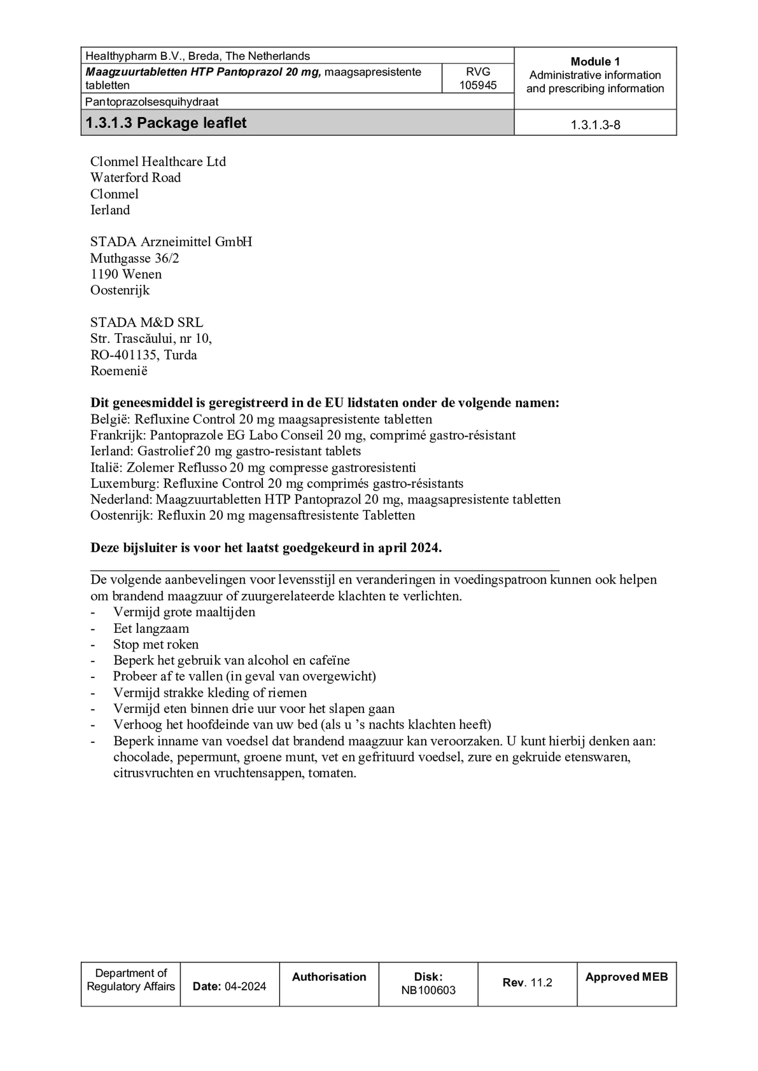 Maagzuurremmer Pantoprazol 20mg Tabletten afbeelding van document #8, bijsluiter